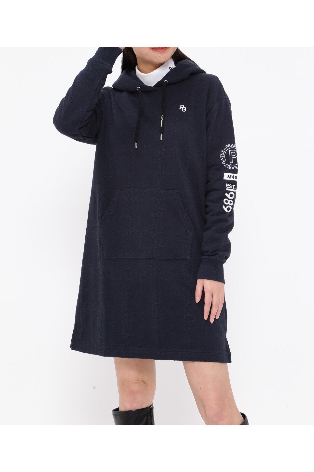 【パーリーゲイツ/PEARLY GATES】のコットン裏毛ジャガード フーディワンピース 人気、トレンドファッション・服の通販 founy(ファニー) 　ファッション　Fashion　レディースファッション　Fashion for Women　ワンピース　Dresses　おすすめ　Recommended / Our Picks　キャップ　Cap, Baseball Cap　サークル　Circle, Round Design　エレガント 上品　Elegant　秋　Autumn　 other-1|ID: prp329100004834307 ipo3291000000035211026