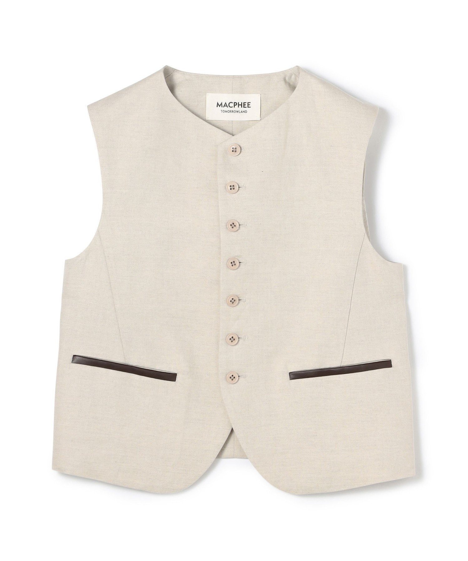 【トゥモローランド/TOMORROWLAND】のタイニーヘリンボーン コンパクトジレ インテリア・キッズ・メンズ・レディースファッション・服の通販 founy(ファニー) 　ファッション　Fashion　レディースファッション　Fashion for Women　アウター　Coat / Outerwear Collection　トップス・カットソー　Cut & Sew Tops　ベスト&ジレ / 重ね着スタイル　Vests & Gilets　コンパクト　Compact, Small Size　ノースリーブ　Sleeveless, No-Sleeve　パイピング　Piping, Trim Design　フォルム　Silhouette, Form　ポケット　Pocket, Pocket Detail　リネン　Linen, Linen Fabric　41 ライトベージュ|ID: prp329100004834313 ipo3291000000035211118