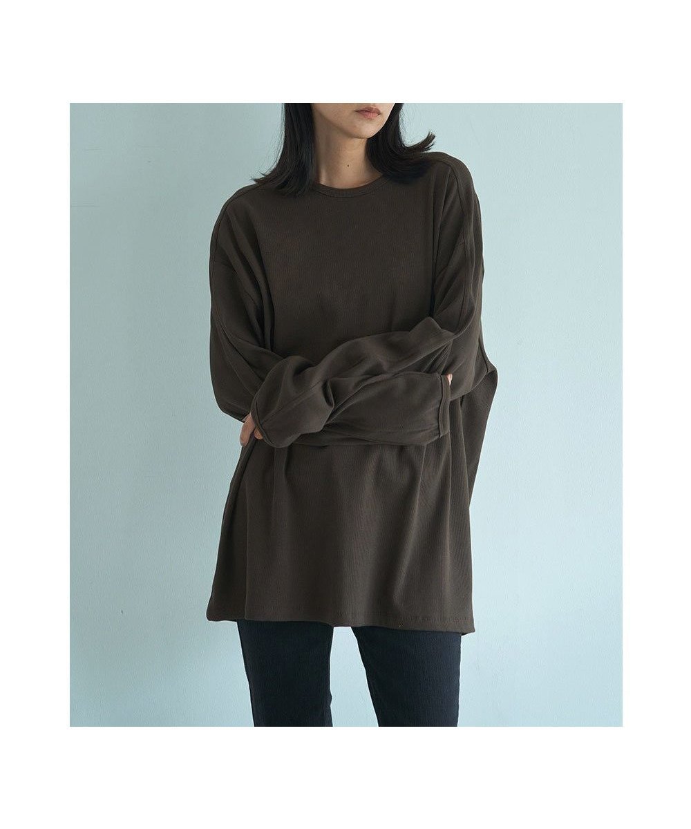【マージュール/marjour】のRIB LONG TEE インテリア・キッズ・メンズ・レディースファッション・服の通販 founy(ファニー) 　ファッション　Fashion　レディースファッション　Fashion for Women　インナー　Innerwear　春　Spring　秋　Autumn　キャミソール　Camisole, Spaghetti Strap Top　サーマル　Thermal, Waffle Knit　スウェット / スエット　Sweatshirt, Sweatwear　ストレッチ　Stretch, Stretchy Fabric　とろみ　Fluid, Flowy Fabric　ダウン　Down, Puffer　テレコ　Ribbed, Rib Stitch　長袖　Long Sleeve, Full Sleeve　ポケット　Pocket, Pocket Detail　冬　Winter / This Winter　おすすめ　Recommended / Our Picks　BROWN|ID: prp329100004834793 ipo3291000000035214432