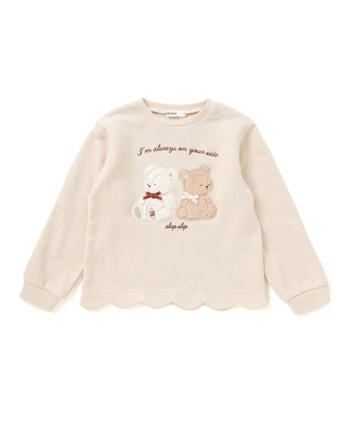 【ベベ オンライン ストア/BEBE ONLINE STORE / KIDS】のアニマルクマウサギ裾スカラップトレーナー(80~130cm) インテリア・キッズ・メンズ・レディースファッション・服の通販 founy(ファニー) 　ファッション　Fashion　キッズファッション　Fashion for Kids　秋　Autumn　カラフル　Colorful Design　コレクション　Collection, Seasonal Line　スカラップ　Scallop, Scalloped Edge　チェック　Check, Plaid, Tartan　トレーナー　Sweatshirt, Trainer　長袖　Long Sleeve, Full Sleeve　パッチ　Patch, Appliqué　フレンチ　French, French Style　フロント　Front, Front Design　ミックス　Mix, Mixed Style　モチーフ　Motif, Design Theme　リボン　Ribbon, Bow　A/W・秋冬　Autumn/Winter　おすすめ　Recommended / Our Picks　エレガント 上品　Elegant　2025年　2025　2025-2026秋冬・A/W　Autumn/Winter 2025–26 AW25–26　ベージュ|ID: prp329100004834835 ipo3291000000035214808