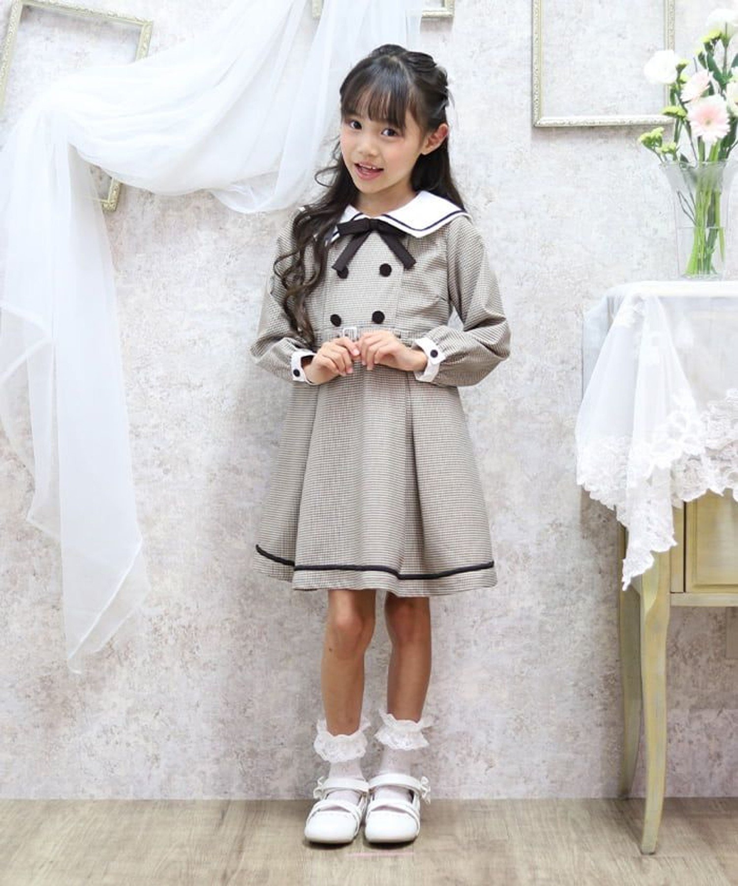 【アクシーズファム/axes femme】の襟付きWボタンワンピース インテリア・キッズ・メンズ・レディースファッション・服の通販 founy(ファニー) 　ファッション　Fashion　レディースファッション　Fashion for Women　ワンピース　Dresses　カフス　Cuff Design　チェック　Check, Plaid, Tartan　ビッグ　Big, Oversized　リボン　Ribbon, Bow　ワンポイント　One Point, Statement Accent　おすすめ　Recommended / Our Picks　エレガント 上品　Elegant　セレモニー　Ceremony　入学式　Entrance Ceremony　卒業式　Graduation Ceremony　茶|ID: prp329100004834932 ipo3291000000035215833