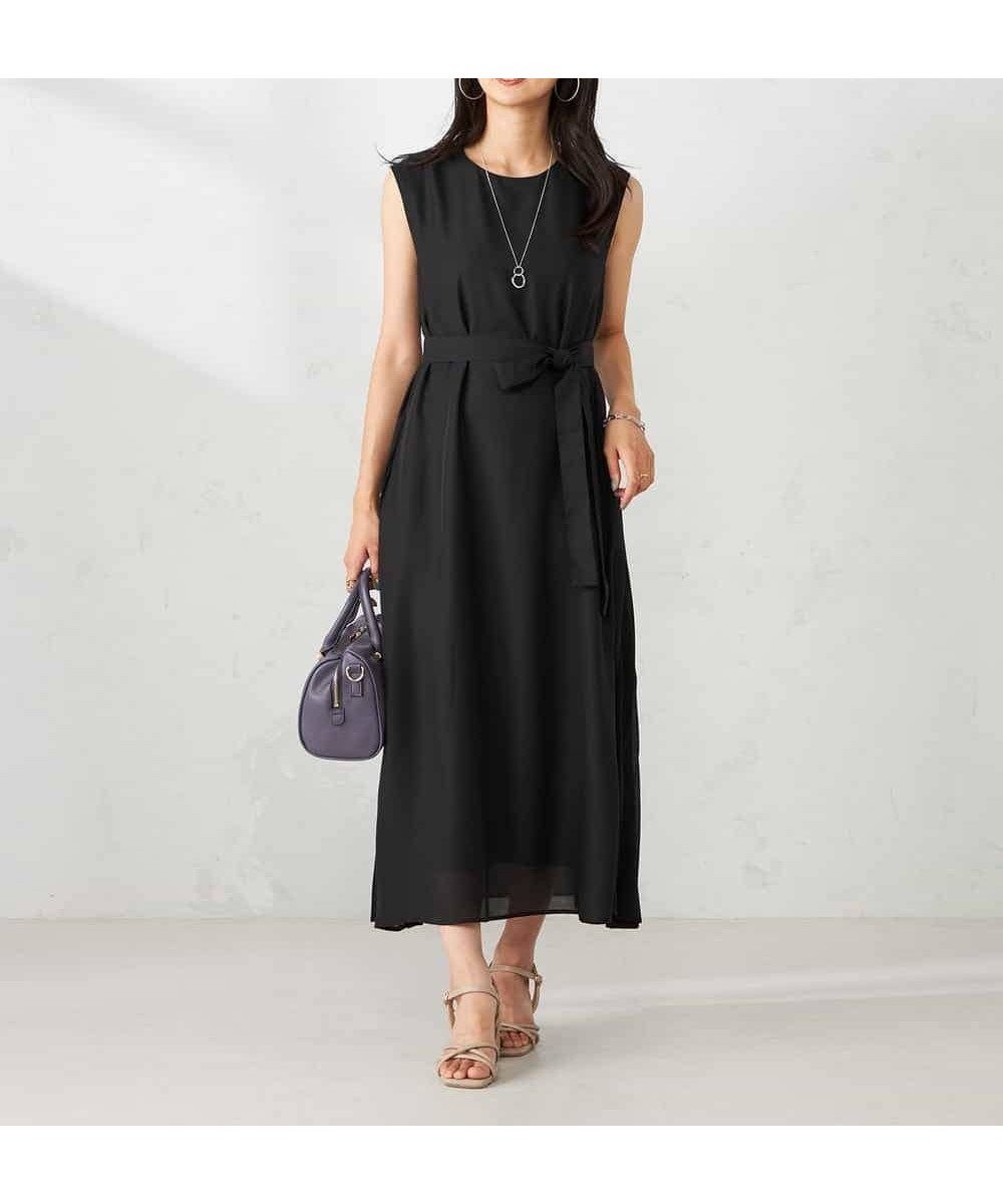 【アー ヴェー ヴェー/a.v.v】の【洗える】サイドプリーツノースリーブワンピース インテリア・キッズ・メンズ・レディースファッション・服の通販 founy(ファニー) 　ファッション　Fashion　レディースファッション　Fashion for Women　ワンピース　Dresses　洗える　Machine Washable　シフォン　Chiffon, Lightweight Fabric　ジャケット　Jacket, Outerwear　プリーツ　Pleats, Pleated　無地　Plain, Solid Color　再入荷　Restock / Back in Stock　夏　Summer　エレガント 上品　Elegant　ビジネス 仕事 通勤　Business / Work / Commuting　ブラック|ID: prp329100004835038 ipo3291000000035216934