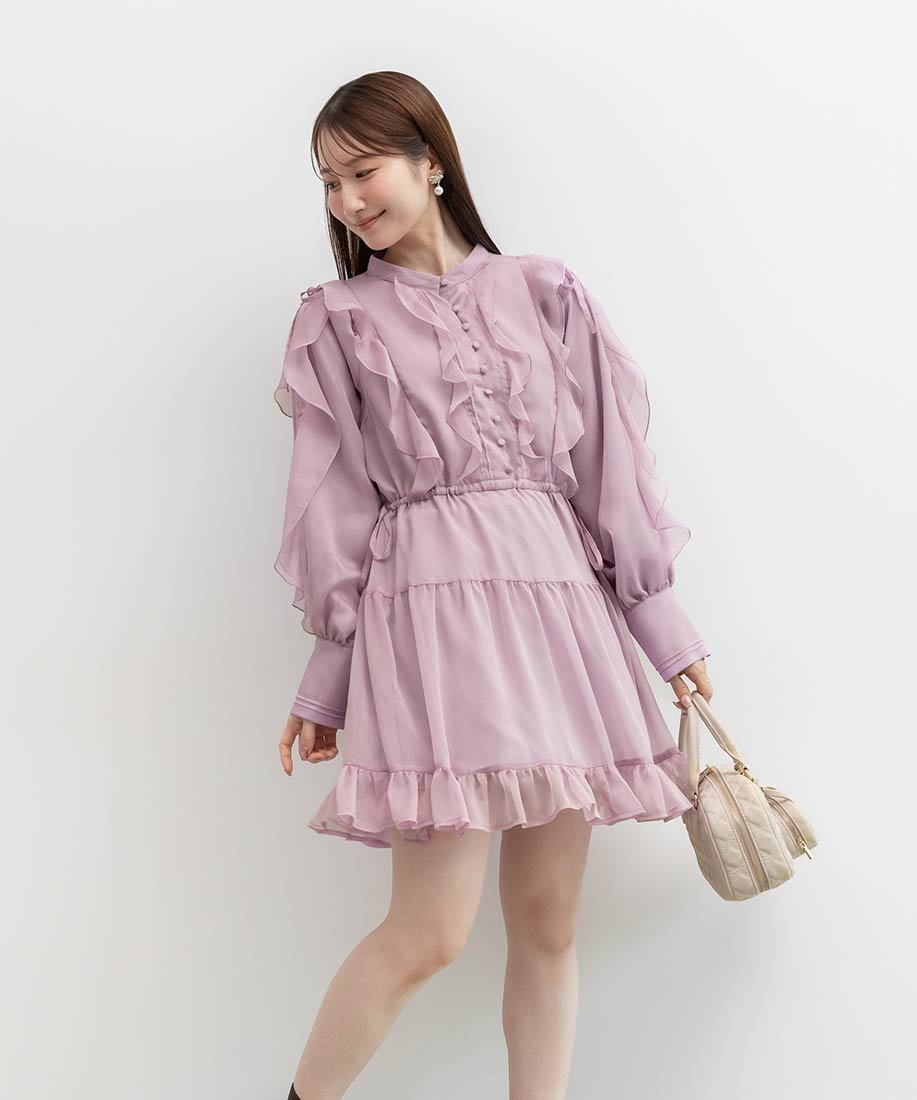 【ランダ/RANDA】の2WAY シフォンフリルワンピース インテリア・キッズ・メンズ・レディースファッション・服の通販 founy(ファニー) 　ファッション　Fashion　レディースファッション　Fashion for Women　ワンピース　Dresses　シフォン　Chiffon, Lightweight Fabric　チュニック　Tunic, Long Top　フェミニン　Feminine, Girly　フリル　Frill, Ruffle　リボン　Ribbon, Bow　エレガント 上品　Elegant　PURPLE|ID: prp329100004835050 ipo3291000000035217077