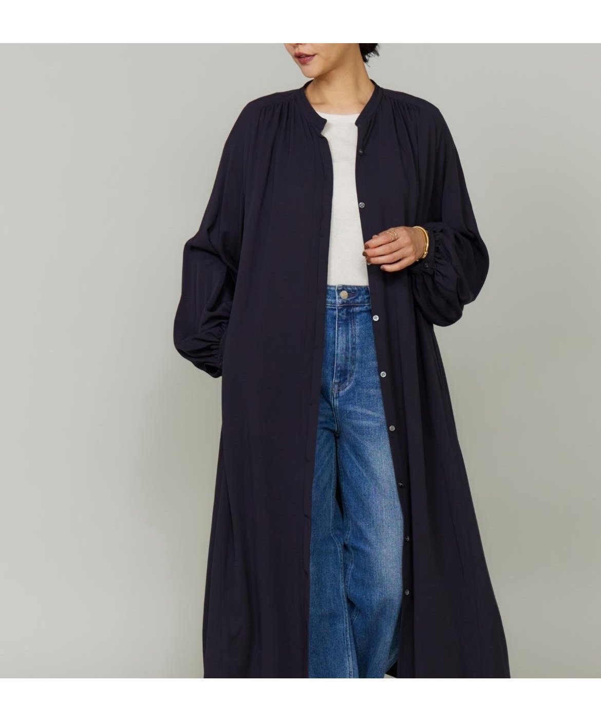 【イネド/INED】のサイドギャザーワンピース 人気、トレンドファッション・服の通販 founy(ファニー) 　ファッション　Fashion　レディースファッション　Fashion for Women　ワンピース　Dresses　ギャザー　Gathered, Ruffled　シンプル　Simple, Minimal　スマート　Smart, Elegant　ツイル　Twist, Twisted Detail　フロント　Front, Front Design　ポケット　Pocket, Pocket Detail　羽織　Haori, Light Jacket　リラックス　Relax, Relaxed Fit　ロング　Long, Long-Length　エレガント 上品　Elegant　 other-1|ID: prp329100004835100 ipo3291000000035217900