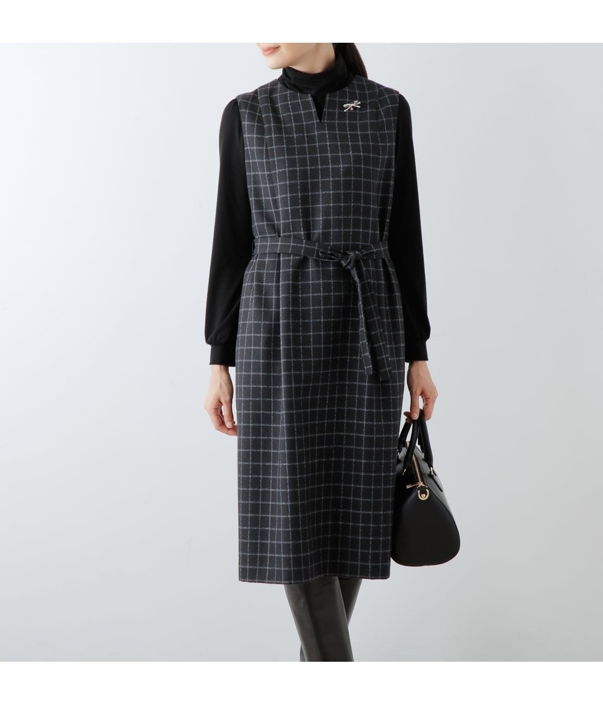 【ニューヨーカー/NEWYORKER】のグラフチェックジョーゼット ジャンパースカート インテリア・キッズ・メンズ・レディースファッション・服の通販 founy(ファニー) 　ファッション　Fashion　レディースファッション　Fashion for Women　スカート　Skirts　インナー　Innerwear　クラシカル　Classical, Vintage-Inspired　シンプル　Simple, Minimal　ジョーゼット　Georgette, Semi-Sheer Fabric　タートルネック　Turtleneck, High Neck　チェック　Check, Plaid, Tartan　ハイネック　High Neck, Mock Neck　ポケット　Pocket, Pocket Detail　ループ　Loop, Loop Knit　A/W・秋冬　Autumn/Winter　おすすめ　Recommended / Our Picks　グレー|ID: prp329100004835102 ipo3291000000035217931