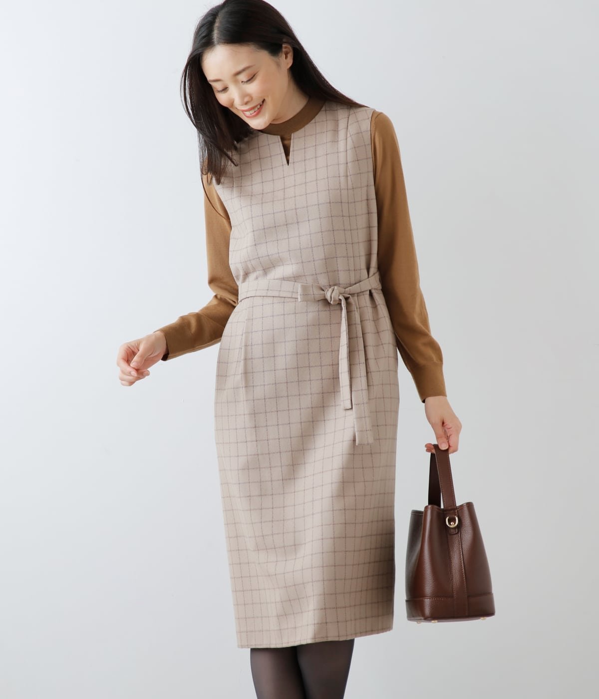 【ニューヨーカー/NEWYORKER】のグラフチェックジョーゼット ジャンパースカート インテリア・キッズ・メンズ・レディースファッション・服の通販 founy(ファニー) 　ファッション　Fashion　レディースファッション　Fashion for Women　スカート　Skirts　インナー　Innerwear　クラシカル　Classical, Vintage-Inspired　シンプル　Simple, Minimal　ジョーゼット　Georgette, Semi-Sheer Fabric　タートルネック　Turtleneck, High Neck　チェック　Check, Plaid, Tartan　ハイネック　High Neck, Mock Neck　ポケット　Pocket, Pocket Detail　ループ　Loop, Loop Knit　A/W・秋冬　Autumn/Winter　おすすめ　Recommended / Our Picks　ベージュ|ID: prp329100004835102 ipo3291000000035217932