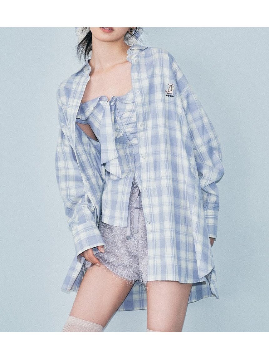【リリーブラウン/Lily Brown】のLily Bearチェックオーバーシャツ インテリア・キッズ・メンズ・レディースファッション・服の通販 founy(ファニー) 　ファッション　Fashion　レディースファッション　Fashion for Women　トップス・カットソー　Cut & Sew Tops　シャツ・ブラウス・オフィスカジュアル　Elegant Blouses & Button-Ups　スマート　Smart, Elegant　チェック　Check, Plaid, Tartan　フェミニン　Feminine, Girly　リボン　Ribbon, Bow　人気　Popular, Best Seller　A/W・秋冬　Autumn/Winter　羽織　Haori, Light Jacket　LAV[071]|ID: prp329100004835145 ipo3291000000035218840
