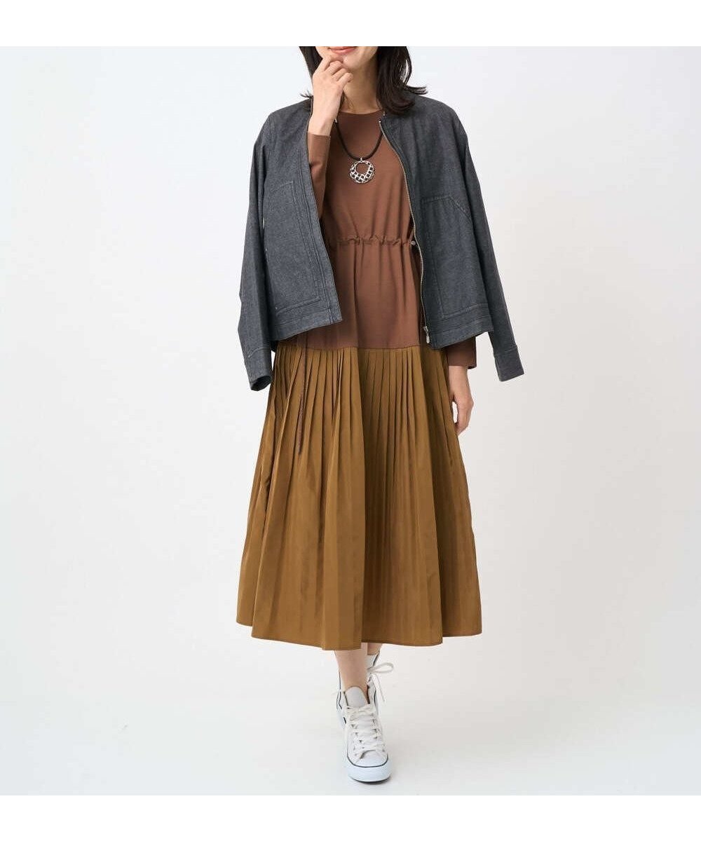 【ジョルジュ レッシュ/GEORGES RECH】のジャージータフタコンビワンピース インテリア・キッズ・メンズ・レディースファッション・服の通販 founy(ファニー) 　ファッション　Fashion　レディースファッション　Fashion for Women　ワンピース　Dresses　春　Spring　洗える　Machine Washable　秋　Autumn　カーディガン　Cardigan, Knitwear　コンビ　Combo, Combination Style　切替　Switching, Contrast Panel　ジャケット　Jacket, Outerwear　ストレッチ　Stretch, Stretchy Fabric　スポーティ　Sporty, Casual Athletic　タフタ　Taffeta, Structured Fabric　デニム　Denim, Jeans Material　ドローコード　Drawcord, Drawstring Cord　フレア　Flare, Flared　ポケット　Pocket, Pocket Detail　冬　Winter / This Winter　おすすめ　Recommended / Our Picks　夏　Summer　オレンジ|ID: prp329100004835153 ipo3291000000035218933