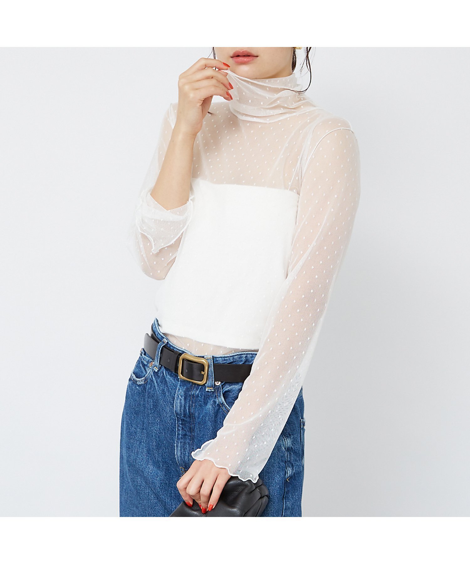 【ルージュヴィフラクレ/Rouge vif la cle】のドットチュールシアータートル インテリア・キッズ・メンズ・レディースファッション・服の通販 founy(ファニー) 　ファッション　Fashion　レディースファッション　Fashion for Women　インナー　Innerwear　カットソー　Cut and Sewn Top　シアー　Sheer, See-Through　ジャケット　Jacket, Outerwear　スリット　Slit, Slit Detail　テクスチャー　Texture, Textured Fabric　フィット　Fit, Slim Fit　ベーシック　Basic, Essential　ロング　Long, Long-Length　エレガント 上品　Elegant　ホワイト|ID: prp329100004835181 ipo3291000000035219483