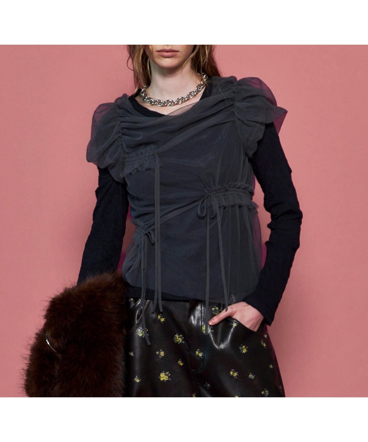 【メゾンスペシャル/MAISON SPECIAL】のShirring Mini Puff Sleeve Tops インテリア・キッズ・メンズ・レディースファッション・服の通販 founy(ファニー) 　ファッション　Fashion　レディースファッション　Fashion for Women　トップス・カットソー　Cut & Sew Tops　チュール　Tulip, Tulip Motif　ドッキング　Docking, Mixed Material　ワッシャー　Washer, Crinkled Finish　BLK|ID: prp329100004835223 ipo3291000000035219987