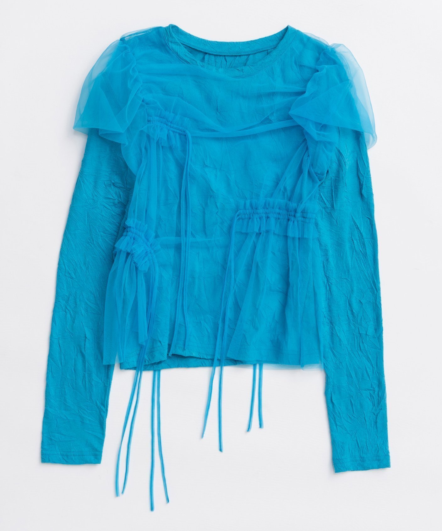 【メゾンスペシャル/MAISON SPECIAL】のShirring Mini Puff Sleeve Tops インテリア・キッズ・メンズ・レディースファッション・服の通販 founy(ファニー) 　ファッション　Fashion　レディースファッション　Fashion for Women　トップス・カットソー　Cut & Sew Tops　チュール　Tulip, Tulip Motif　ドッキング　Docking, Mixed Material　ワッシャー　Washer, Crinkled Finish　BLU|ID: prp329100004835223 ipo3291000000035219989