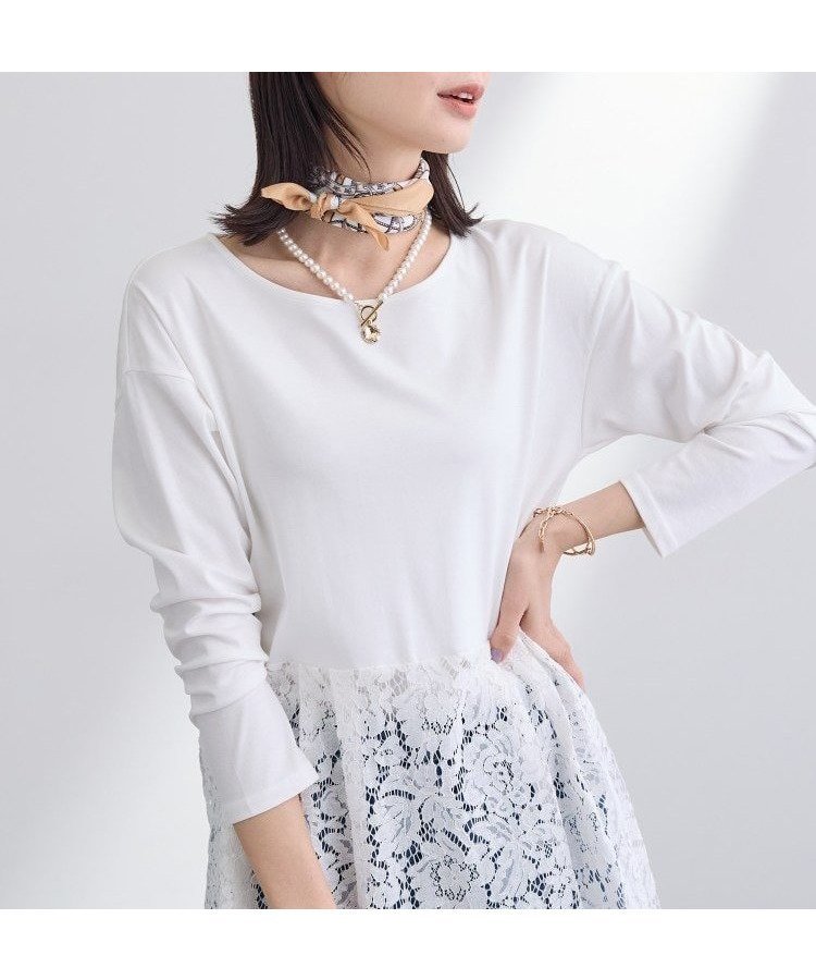 【インディヴィ/INDIVI】の【洗える/レイヤードにおすすめ】レース切り替えカットソー インテリア・キッズ・メンズ・レディースファッション・服の通販 founy(ファニー) 　ファッション　Fashion　レディースファッション　Fashion for Women　トップス・カットソー　Cut & Sew Tops　カットソー・ベーシックTシャツ　Cut-and-Sewn Tops / Stretch Tees & Basics　インナー　Innerwear　洗える　Machine Washable　カットソー　Cut and Sewn Top　シルケット　Silket, Silky Cotton　シンプル　Simple, Minimal　スタイリッシュ　Stylish, Fashionable　スマート　Smart, Elegant　スーピマ　Supima, Premium Cotton　長袖　Long Sleeve, Full Sleeve　フェミニン　Feminine, Girly　レース　Lace, Lace Fabric　ワイド　Wide, Wide Fit　おすすめ　Recommended / Our Picks　エレガント 上品　Elegant　オフホワイト|ID: prp329100004835239 ipo3291000000035220172