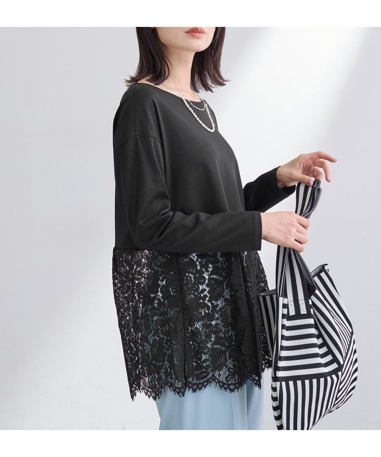 【インディヴィ/INDIVI】の【洗える/レイヤードにおすすめ】レース切り替えカットソー インテリア・キッズ・メンズ・レディースファッション・服の通販 founy(ファニー) 　ファッション　Fashion　レディースファッション　Fashion for Women　トップス・カットソー　Cut & Sew Tops　カットソー・ベーシックTシャツ　Cut-and-Sewn Tops / Stretch Tees & Basics　インナー　Innerwear　洗える　Machine Washable　カットソー　Cut and Sewn Top　シルケット　Silket, Silky Cotton　シンプル　Simple, Minimal　スタイリッシュ　Stylish, Fashionable　スマート　Smart, Elegant　スーピマ　Supima, Premium Cotton　長袖　Long Sleeve, Full Sleeve　フェミニン　Feminine, Girly　レース　Lace, Lace Fabric　ワイド　Wide, Wide Fit　おすすめ　Recommended / Our Picks　エレガント 上品　Elegant　ブラック|ID: prp329100004835239 ipo3291000000035220174