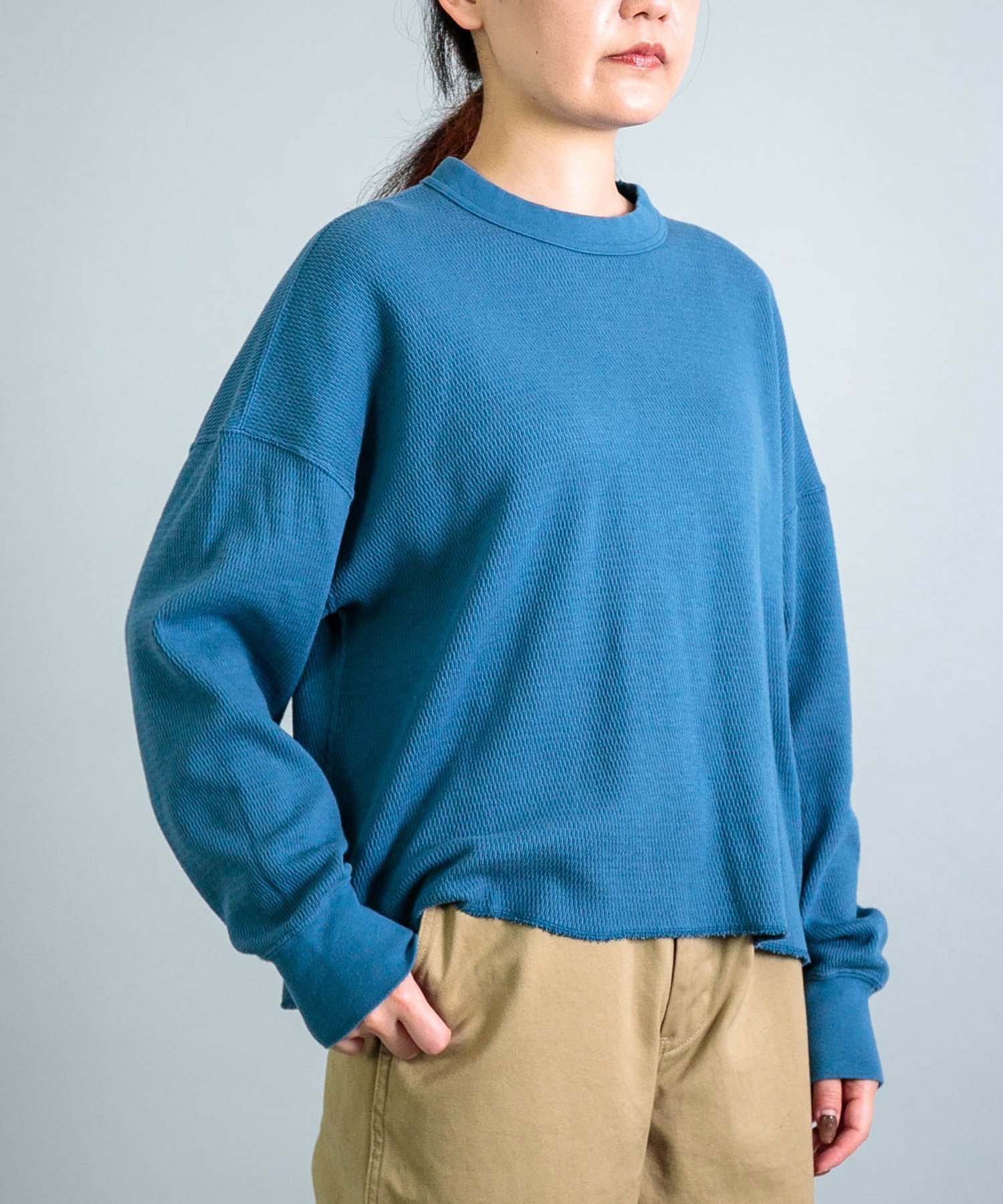 【ドミンゴ/DOMINGO】のサーマル ロングスリーブTシャツ インテリア・キッズ・メンズ・レディースファッション・服の通販 founy(ファニー) 　ファッション　Fashion　レディースファッション　Fashion for Women　トップス・カットソー　Cut & Sew Tops　シャツ・ブラウス・オフィスカジュアル　Elegant Blouses & Button-Ups　ロングTシャツ・Tシャツ　Longline T-Shirts & Tees　アウトドア　Outdoor Clothing　ジャケット　Jacket, Outerwear　ジーンズ　Jeans, Denim Pants　スリーブ　Sleeve, Long Sleeve / Short Sleeve　フィット　Fit, Slim Fit　ポケット　Pocket, Pocket Detail　ミリタリー　Military, Army Style　リラックス　Relax, Relaxed Fit　ロング　Long, Long-Length　ワッフル　Waffle, Waffle Knit　ブルー|ID: prp329100004835276 ipo3291000000035220572