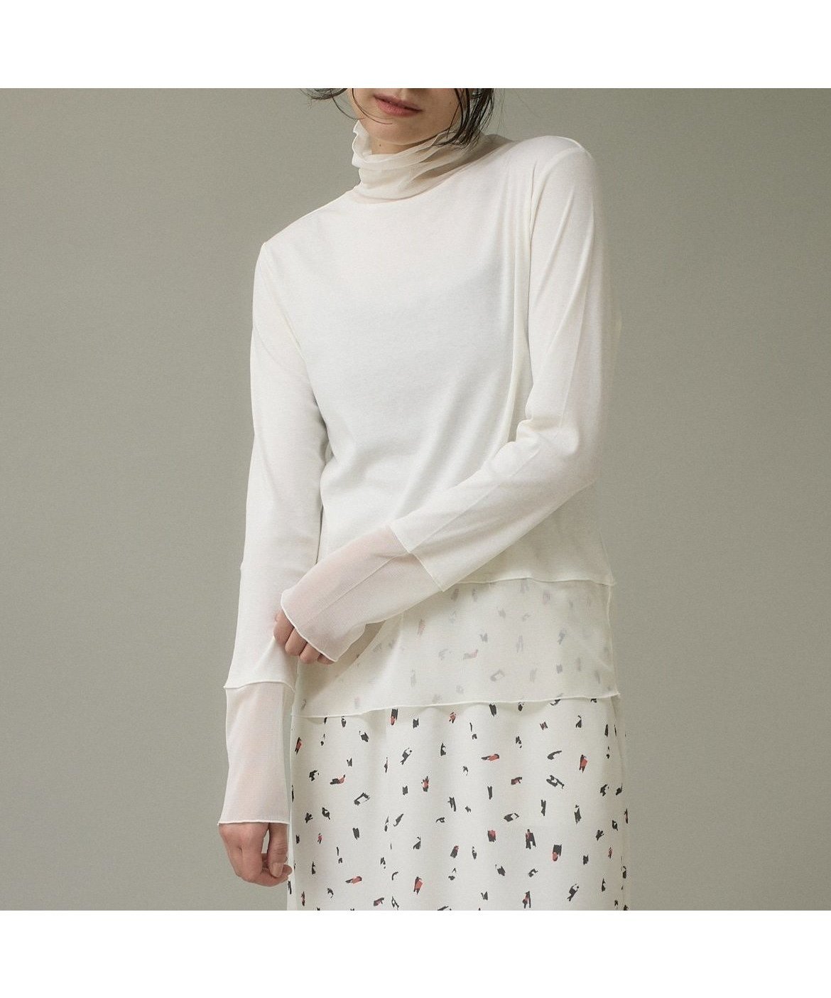 【イッツインターナショナル/I.T.'S. international】のチュールドッキングハイネックカットソー 人気、トレンドファッション・服の通販 founy(ファニー) 　ファッション　Fashion　レディースファッション　Fashion for Women　トップス・カットソー　Cut & Sew Tops　カットソー・ベーシックTシャツ　Cut-and-Sewn Tops / Stretch Tees & Basics　シアー　Sheer, See-Through　ストレッチ　Stretch, Stretchy Fabric　スマート　Smart, Elegant　チュール　Tulip, Tulip Motif　ハイネック　High Neck, Mock Neck　レース　Lace, Lace Fabric　ロング　Long, Long-Length　 other-1|ID: prp329100004835290 ipo3291000000035220729