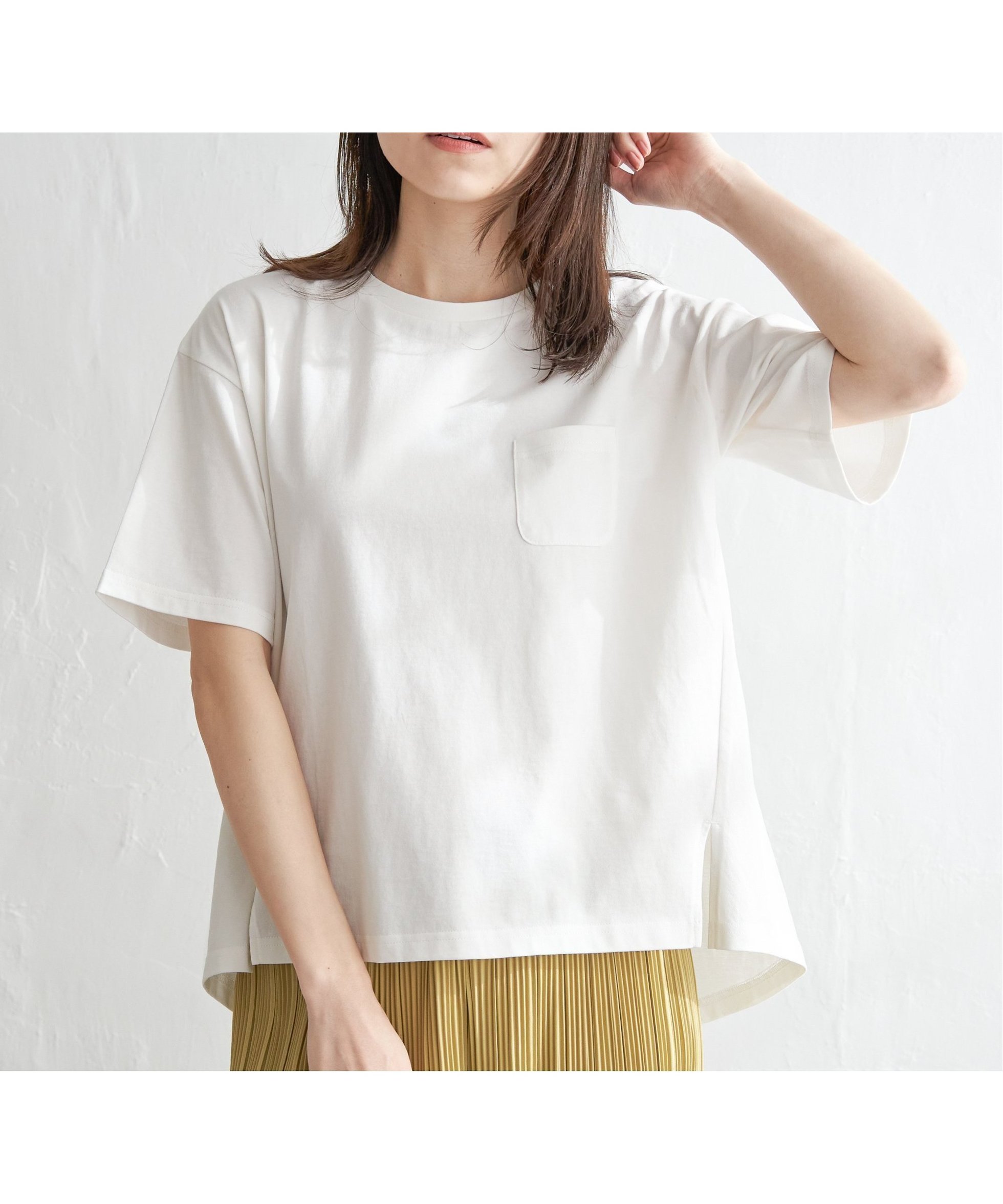 【イッカ/ikka】のコットンUSA半袖ポケットTシャツ インテリア・キッズ・メンズ・レディースファッション・服の通販 founy(ファニー) 　ファッション　Fashion　レディースファッション　Fashion for Women　トップス・カットソー　Cut & Sew Tops　シャツ・ブラウス・オフィスカジュアル　Elegant Blouses & Button-Ups　ロングTシャツ・Tシャツ　Longline T-Shirts & Tees　おすすめ　Recommended / Our Picks　カットソー　Cut and Sewn Top　シンプル　Simple, Minimal　スリット　Slit, Slit Detail　ポケット　Pocket, Pocket Detail　リラックス　Relax, Relaxed Fit　半袖　Short Sleeve, Half Sleeve　定番　Standard, Basic Item　オフホワイト|ID: prp329100004835539 ipo3291000000035222519