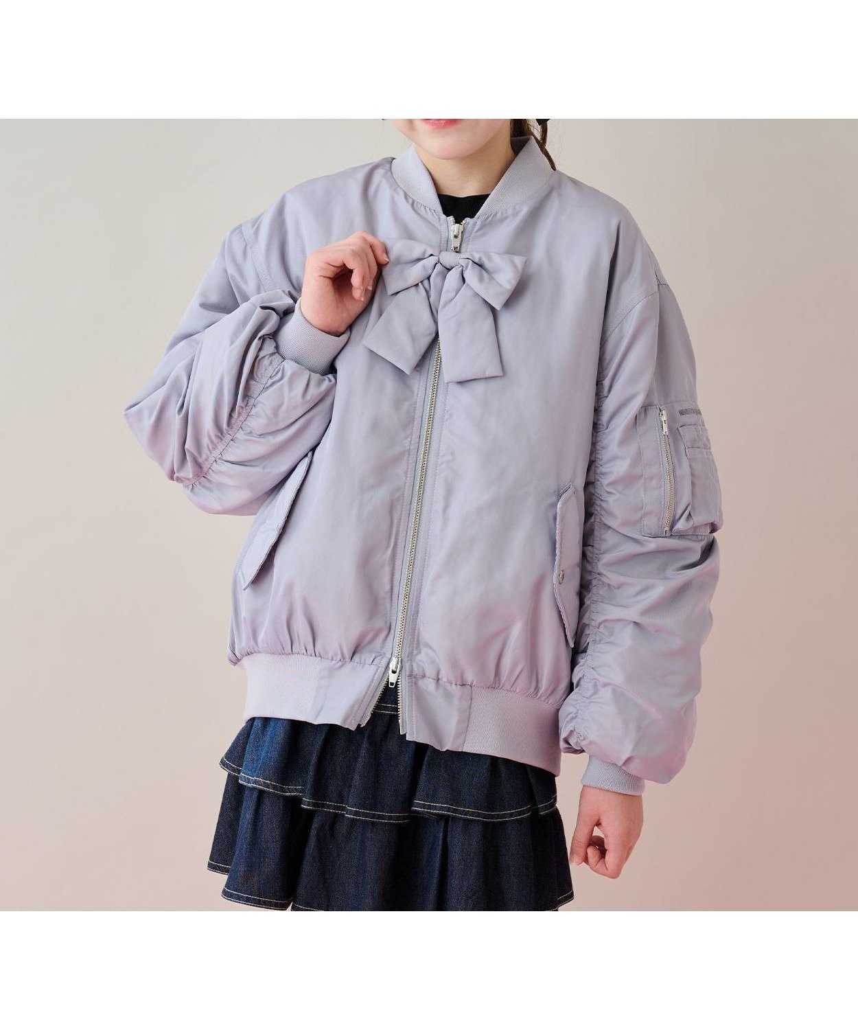 【ナルミヤ オンライン/NARUMIYA ONELINE / KIDS】のリボンチャームつきMA-1 人気、トレンドファッション・服の通販 founy(ファニー) 　ファッション　Fashion　キッズファッション　Fashion for Kids　インナー　Innerwear　ガーリー　Girly, Feminine Style　ジップアップ　Zip-Up, Full Zip　ダブル　Double, Double-Breasted　チャーム　Charm, Pendant　ポケット　Pocket, Pocket Detail　リボン　Ribbon, Bow　 other-1|ID: prp329100004835561 ipo3291000000035222657