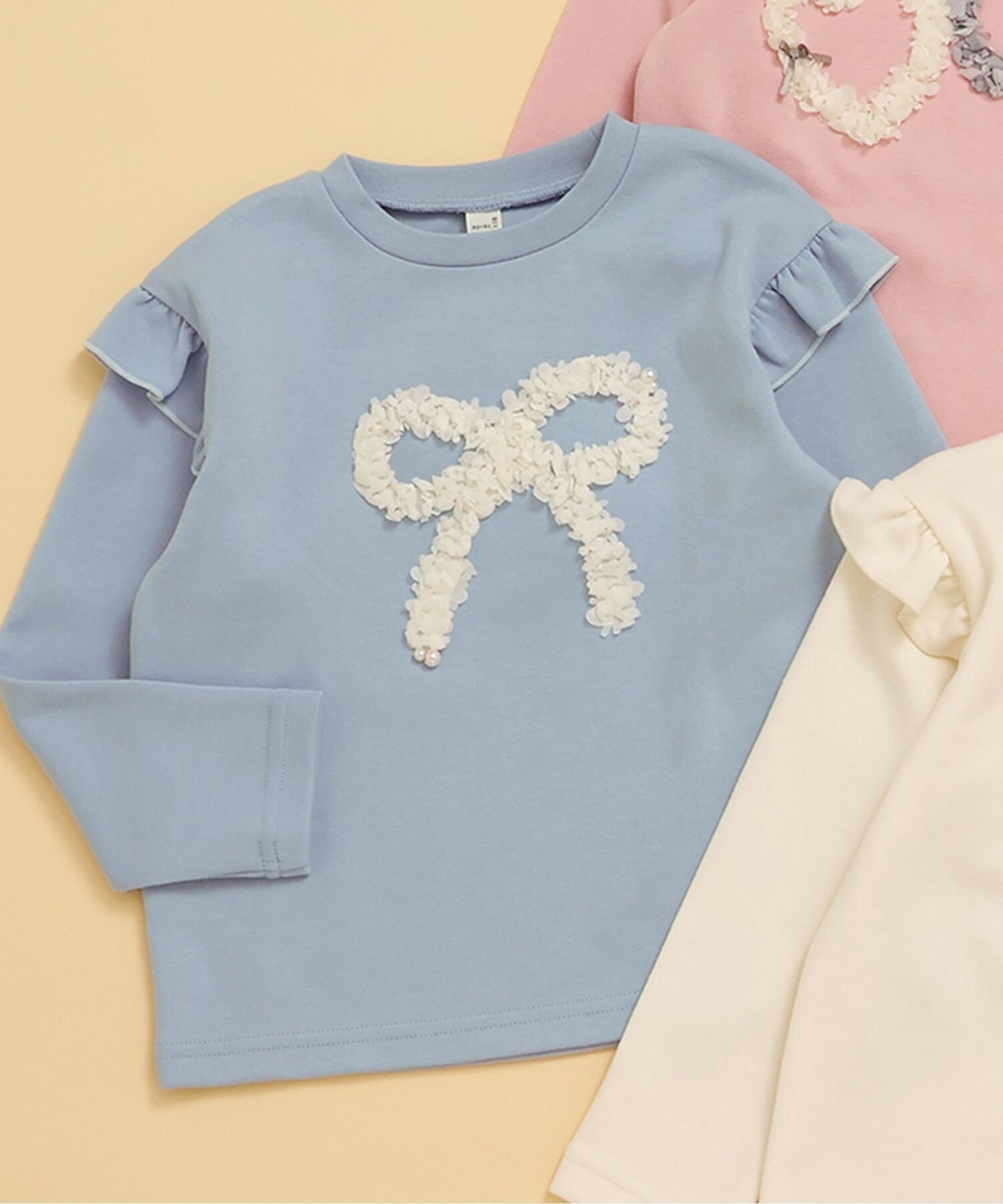 【エフオー オンラインストア/F.O.Online Store / KIDS】のWEB限定 GIRLSモチーフスウェットライクTシャツ 人気、トレンドファッション・服の通販 founy(ファニー) 　ファッション　Fashion　キッズファッション　Fashion for Kids　モチーフ　Motif, Design Theme　リボン　Ribbon, Bow　長袖　Long Sleeve, Full Sleeve　 other-1|ID: prp329100004835565 ipo3291000000035222670