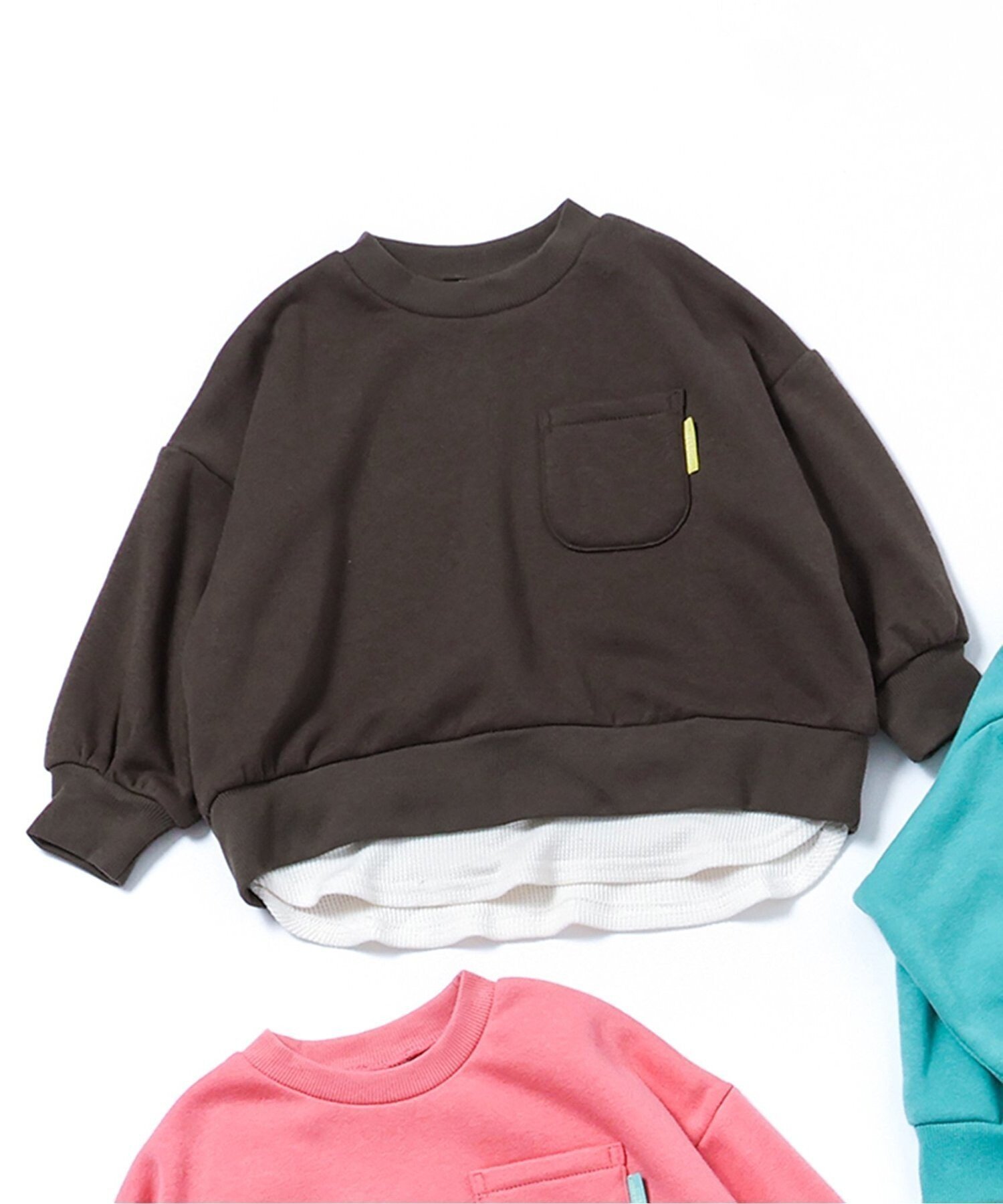 【エフオー オンラインストア/F.O.Online Store / KIDS】のあったかレイヤード風トレーナー 10分丈 インテリア・キッズ・メンズ・レディースファッション・服の通販 founy(ファニー) 　ファッション　Fashion　キッズファッション　Fashion for Kids　トレーナー　Sweatshirt, Trainer　ブラウン|ID: prp329100004835568 ipo3291000000035222686