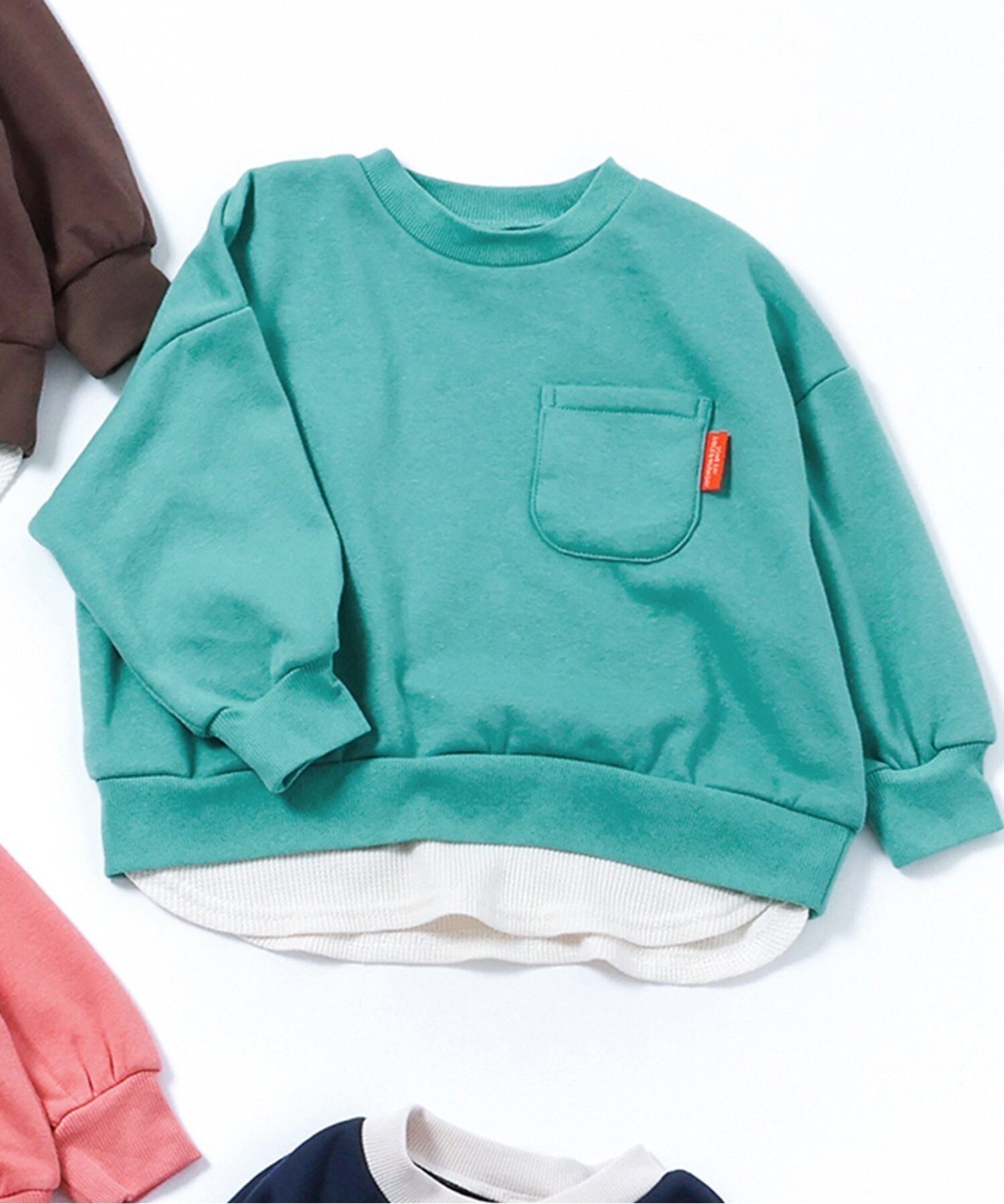 【エフオー オンラインストア/F.O.Online Store / KIDS】のあったかレイヤード風トレーナー 10分丈 インテリア・キッズ・メンズ・レディースファッション・服の通販 founy(ファニー) 　ファッション　Fashion　キッズファッション　Fashion for Kids　トレーナー　Sweatshirt, Trainer　エメラルドグリーン|ID: prp329100004835568 ipo3291000000035222688