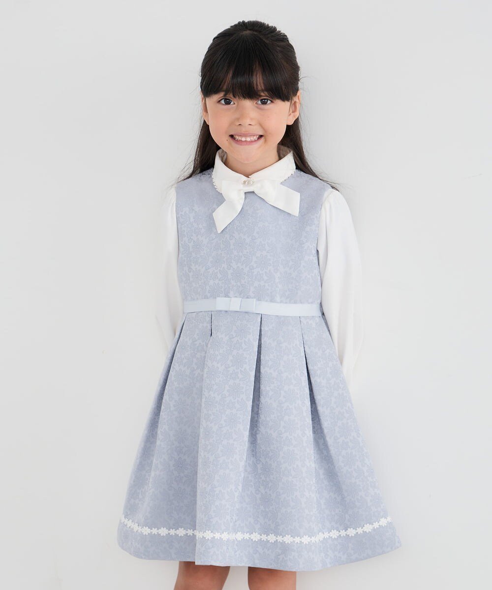 【アー ヴェー ヴェー/a.v.v / KIDS】の110-130 【セレモニー/オケージョン/結婚式】フラワージャガードジャンスカ インテリア・キッズ・メンズ・レディースファッション・服の通販 founy(ファニー) 　ファッション　Fashion　キッズファッション　Fashion for Kids　インナー　Innerwear　オケージョン　Occasion Wear　シンプル　Simple, Minimal　ジャカード／ジャガード　Jacquard, Woven Pattern　ジャケット　Jacket, Outerwear　ドレス　Dress, One-Piece　フォーマル　Formal, Dressy　フレア　Flare, Flared　リボン　Ribbon, Bow　レース　Lace, Lace Fabric　楽ちん　Easy Fit, Comfortable　再入荷　Restock / Back in Stock　おすすめ　Recommended / Our Picks　エレガント 上品　Elegant　セレモニー　Ceremony　ギフト プレゼント　Gift / Present　入学式　Entrance Ceremony　結婚式　Wedding　ライトブルー|ID: prp329100004835595 ipo3291000000035222803