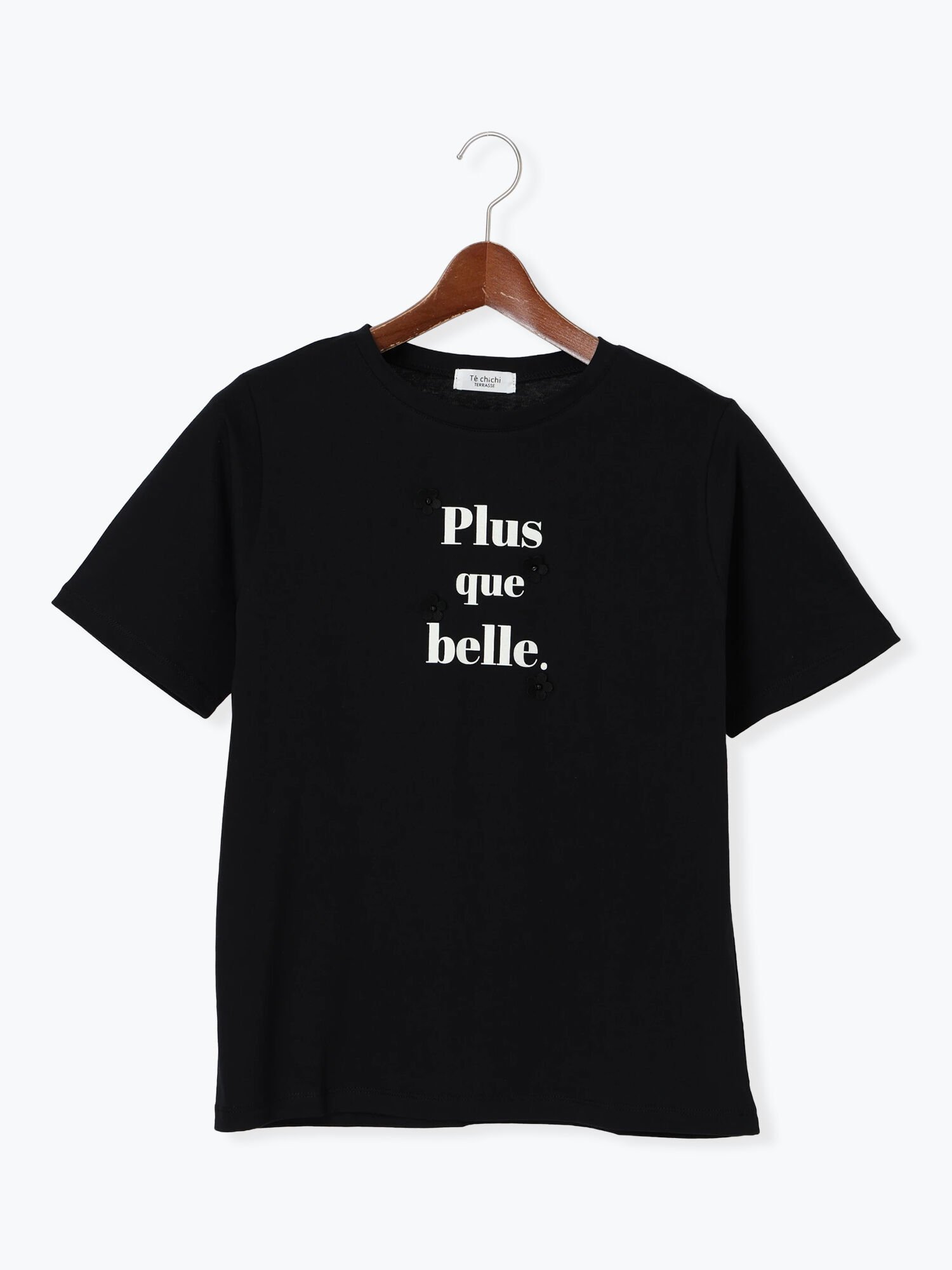 【テチチ/Te chichi】のフラワーモチーフプリントTシャツ インテリア・キッズ・メンズ・レディースファッション・服の通販 founy(ファニー) 　ファッション　Fashion　レディースファッション　Fashion for Women　トップス・カットソー　Cut & Sew Tops　シャツ・ブラウス・オフィスカジュアル　Elegant Blouses & Button-Ups　ロングTシャツ・Tシャツ　Longline T-Shirts & Tees　花柄・フラワープリント・モチーフ　Floral Prints & Motifs / Flower Pattern Tops　シンプル　Simple, Minimal　デニム　Denim, Jeans Material　フラワー　Flower, Floral　プリント　Print, Printed Pattern　モチーフ　Motif, Design Theme　ブラック|ID: prp329100004835641 ipo3291000000035223148