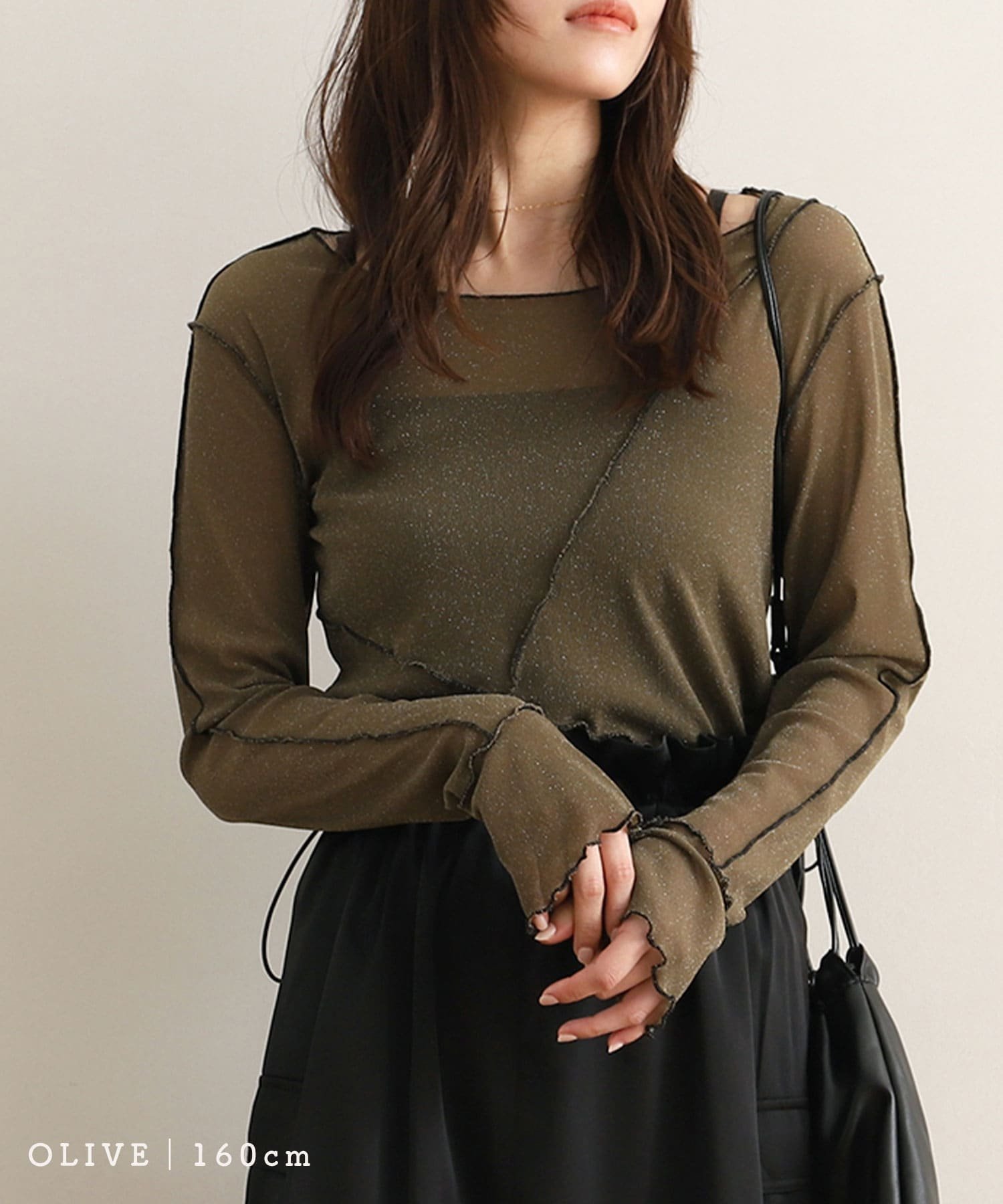 【ノアル/NOAHL】の配色メロウラメシアートップス インテリア・キッズ・メンズ・レディースファッション・服の通販 founy(ファニー) 　ファッション　Fashion　レディースファッション　Fashion for Women　トップス・カットソー　Cut & Sew Tops　インナー　Innerwear　キャミワンピース　Cami Dress, Slip Dress　シアー　Sheer, See-Through　ボーダー　Border, Stripe　ポケット　Pocket, Pocket Detail　オリーブ|ID: prp329100004835646 ipo3291000000035223193