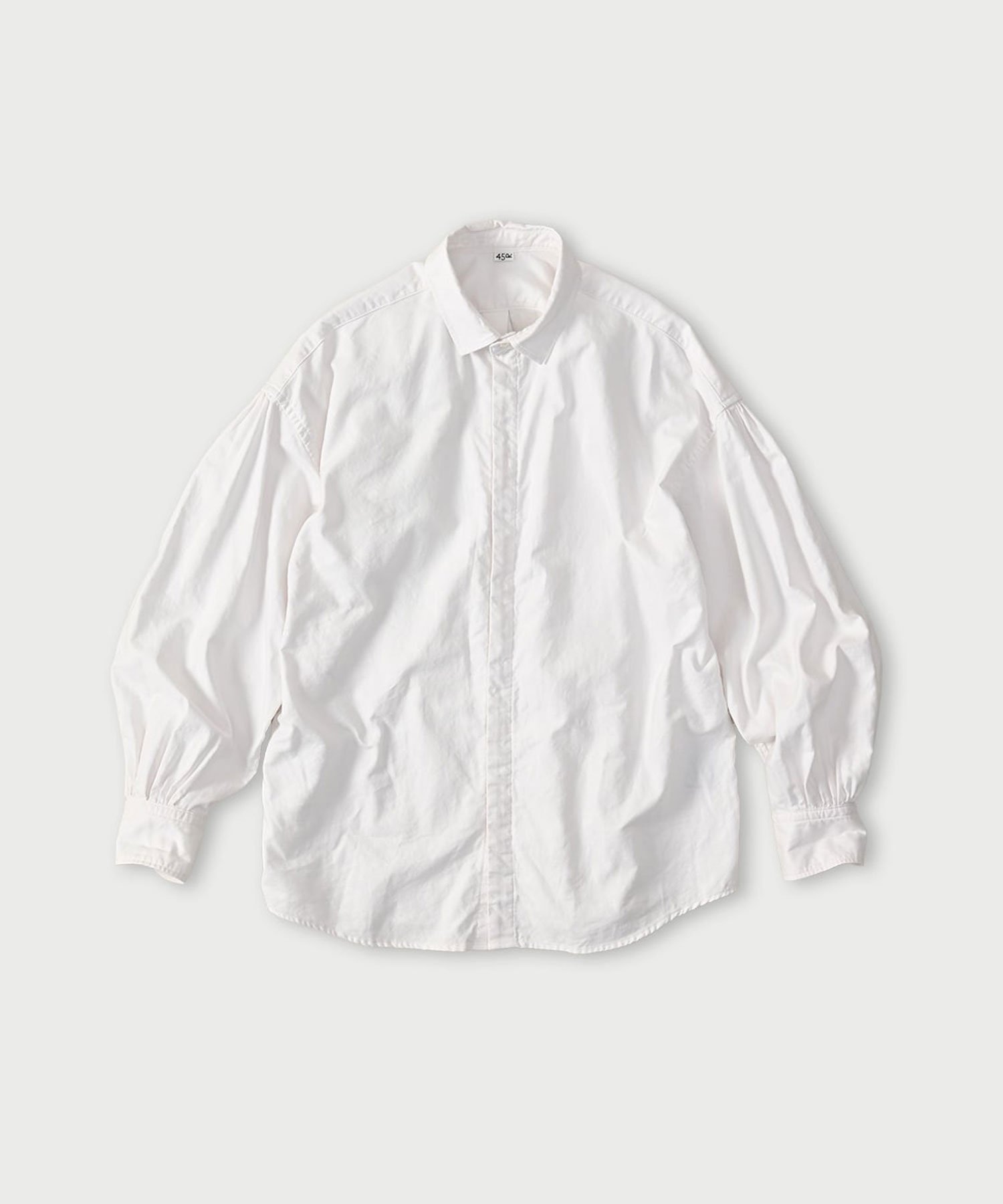 【フォーティファイブ アール/45R】のスーピマオックスのちび襟長袖クッペシャツ 人気、トレンドファッション・服の通販 founy(ファニー) 　ファッション　Fashion　レディースファッション　Fashion for Women　トップス・カットソー　Cut & Sew Tops　シャツ・ブラウス・オフィスカジュアル　Elegant Blouses & Button-Ups　なめらか　Smooth, Silky Texture　ワッシャー　Washer, Crinkled Finish　長袖　Long Sleeve, Full Sleeve　 other-1|ID: prp329100004835689 ipo3291000000035223492