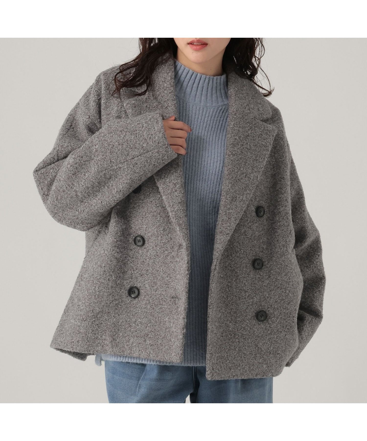 【エルーラ/Elura】のカーリーシャギーPコート/632314 インテリア・キッズ・メンズ・レディースファッション・服の通販 founy(ファニー) 　ファッション　Fashion　レディースファッション　Fashion for Women　アウター　Coat / Outerwear Collection　コート・ロングコート・ピーコート　Long Coats, Peacoats & More　Pコート　Pea Coats　ダウン　Down, Puffer　ダブル　Double, Double-Breasted　デニム　Denim, Jeans Material　ワイド　Wide, Wide Fit　エレガント 上品　Elegant　冬　Winter / This Winter　グレー15|ID: prp329100004835814 ipo3291000000035224332