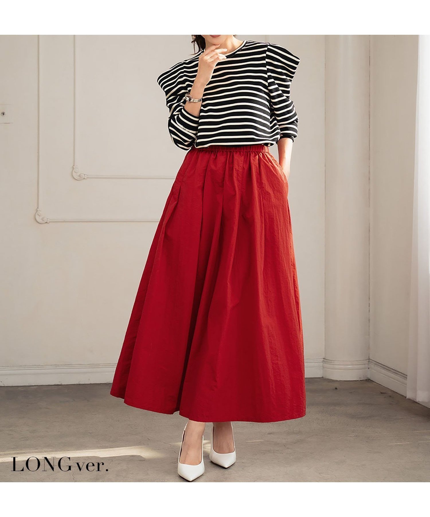 【ガール/GIRL】の【選べる着丈】タフタギャザーフレアスカート ロング 秋 冬 ゴム インテリア・キッズ・メンズ・レディースファッション・服の通販 founy(ファニー) 　ファッション　Fashion　レディースファッション　Fashion for Women　スカート　Skirts　Aライン・フレアスカート　A-Line & Flared Skirts　春　Spring　秋　Autumn　タフタ　Taffeta, Structured Fabric　パープル　Purple, Violet　ロング　Long, Long-Length　ワッシャー　Washer, Crinkled Finish　冬　Winter / This Winter　再入荷　Restock / Back in Stock　おすすめ　Recommended / Our Picks　エレガント 上品　Elegant　RED|ID: prp329100004835846 ipo3291000000035224586