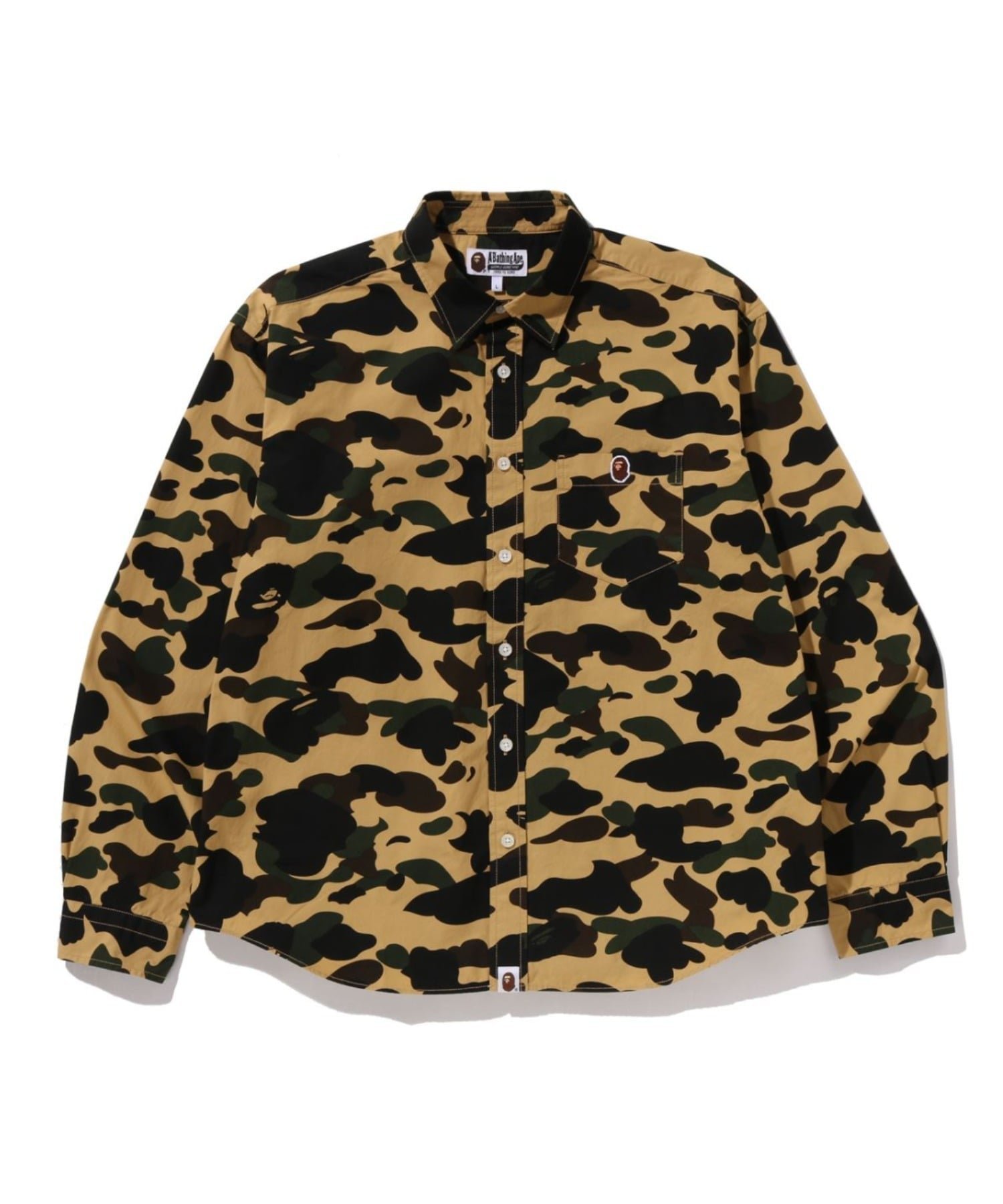 【アベイシングエイプ/A BATHING APE / MEN】の1ST CAMO ONE POINT RELAXED FIT LS SHIRT インテリア・キッズ・メンズ・レディースファッション・服の通販 founy(ファニー) 　ファッション　Fashion　メンズファッション　Fashion for Men　ワンポイント　One Point, Statement Accent　長袖　Long Sleeve, Full Sleeve　YELLOW|ID: prp329100004835878 ipo3291000000035224829