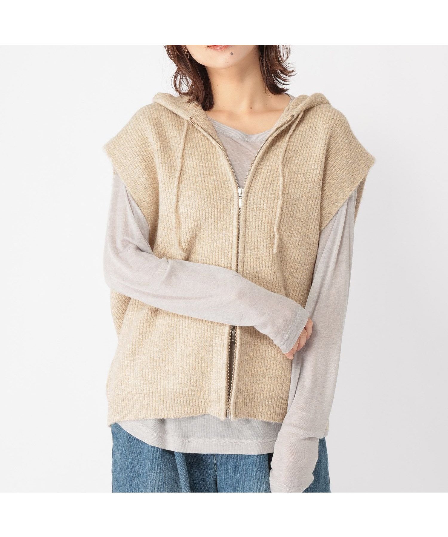 【スタディオ クリップ/studio CLIP】のZIPフーディニットベスト 人気、トレンドファッション・服の通販 founy(ファニー) 　ファッション　Fashion　レディースファッション　Fashion for Women　アウター　Coat / Outerwear Collection　トップス・カットソー　Cut & Sew Tops　ニット　Knit Tops & Sweaters　ベスト&ジレ / 重ね着スタイル　Vests & Gilets　おすすめ　Recommended / Our Picks　カットソー　Cut and Sewn Top　ジップ　Zip, Zipper　ストレッチ　Stretch, Stretchy Fabric　ベスト　Vest, Waistcoat　畦　Ribbed Knit　A/W・秋冬　Autumn/Winter　防寒　Cold Protection, Winter-Ready　 other-1|ID: prp329100004835968 ipo3291000000035225570