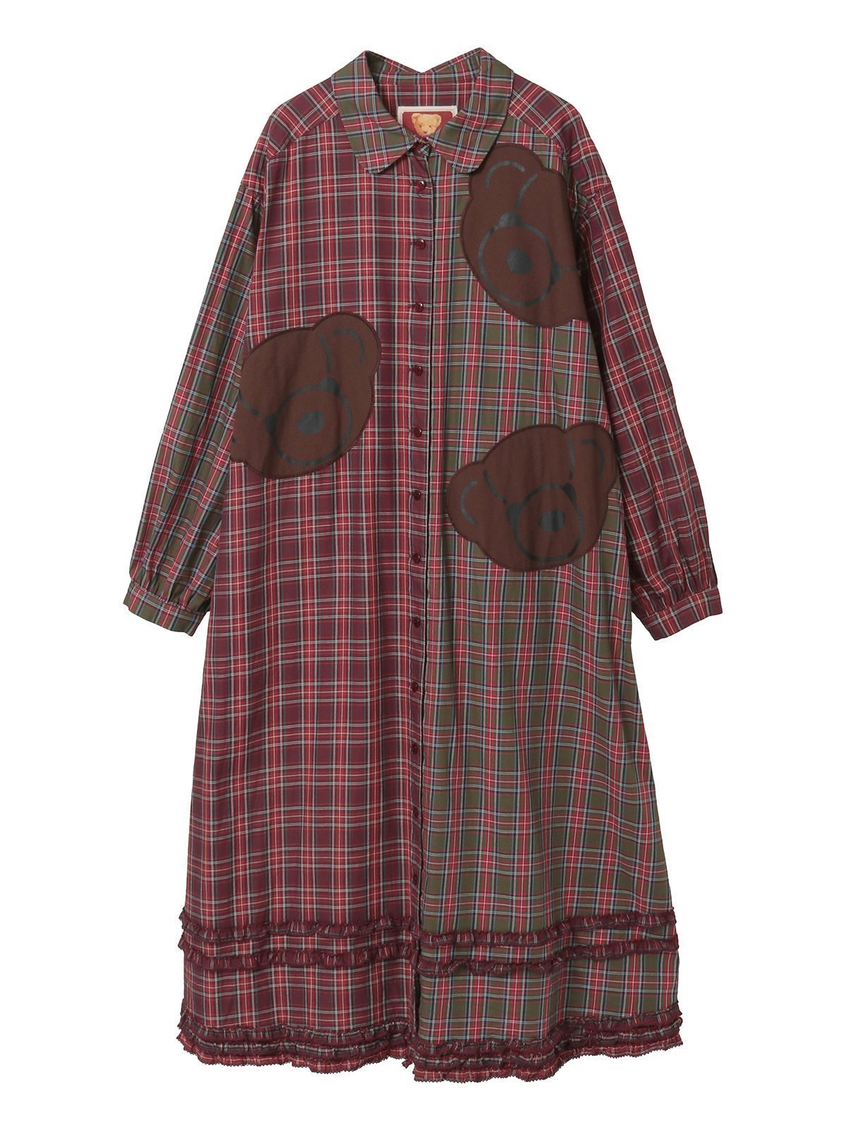 【ピンクハウス/PINK HOUSE】のくまアップリケ使いオリジナルタータンチェックワンピース インテリア・キッズ・メンズ・レディースファッション・服の通販 founy(ファニー) 　ファッション　Fashion　レディースファッション　Fashion for Women　ワンピース　Dresses　ウォーム　Warm Fabric　パッチワーク　Patchwork, Mixed Fabric　ピーチ　Peach, Soft Touch　フリル　Frill, Ruffle　アカ系|ID: prp329100004835979 ipo3291000000035225637