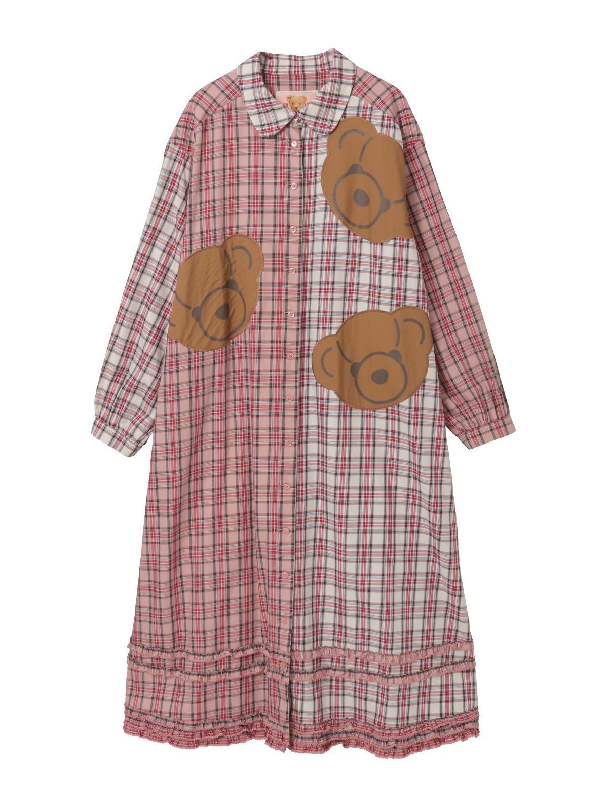 【ピンクハウス/PINK HOUSE】のくまアップリケ使いオリジナルタータンチェックワンピース インテリア・キッズ・メンズ・レディースファッション・服の通販 founy(ファニー) 　ファッション　Fashion　レディースファッション　Fashion for Women　ワンピース　Dresses　ウォーム　Warm Fabric　パッチワーク　Patchwork, Mixed Fabric　ピーチ　Peach, Soft Touch　フリル　Frill, Ruffle　ピンク系|ID: prp329100004835979 ipo3291000000035225639
