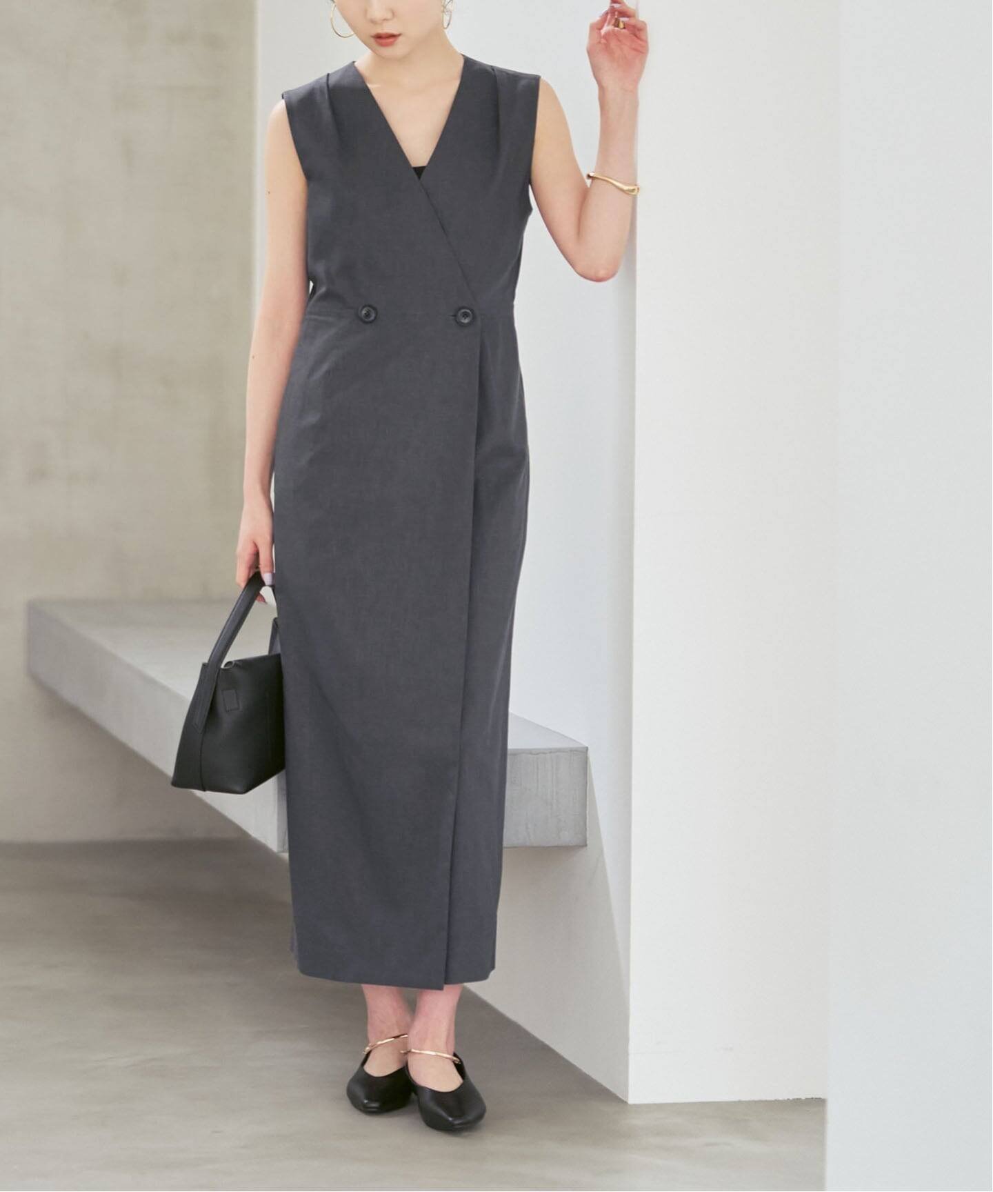 【ノーブル / スピック&スパン/NOBLE / Spick & Span】の麻ストレッチロングジレワンピース インテリア・キッズ・メンズ・レディースファッション・服の通販 founy(ファニー) 　ファッション　Fashion　レディースファッション　Fashion for Women　アウター　Coat / Outerwear Collection　おすすめ　Recommended / Our Picks　ジャケット　Jacket, Outerwear　ストレッチ　Stretch, Stretchy Fabric　セットアップ　Set-Up, Coordinated Outfit　トレンド　Trend, Trending Now　フロント　Front, Front Design　夏　Summer　定番　Standard, Basic Item　春　Spring　S/S・春夏　SS, Spring/Summer, Warm Season　グレー|ID: prp329100004835981 ipo3291000000035225671