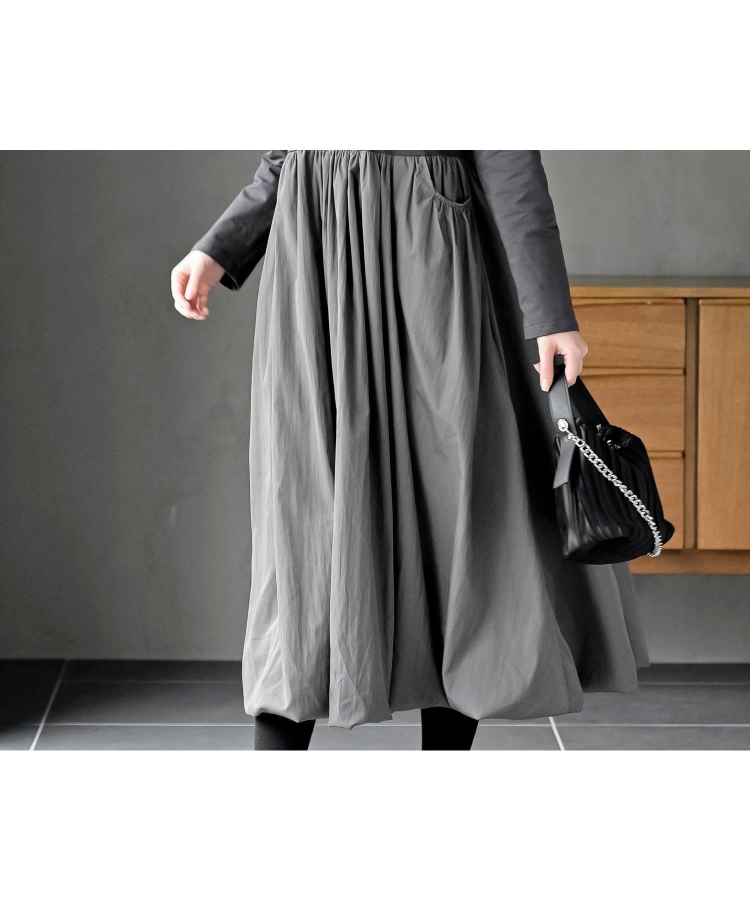 【アールピーエス/rps】の異素材切替バルーンワンピース インテリア・キッズ・メンズ・レディースファッション・服の通販 founy(ファニー) 　ファッション　Fashion　レディースファッション　Fashion for Women　ワンピース　Dresses　バルーン　Balloon, Balloon Silhouette　ポケット　Pocket, Pocket Detail　切替　Switching, Contrast Panel　チャコールグレー|ID: prp329100004836006 ipo3291000000035225775