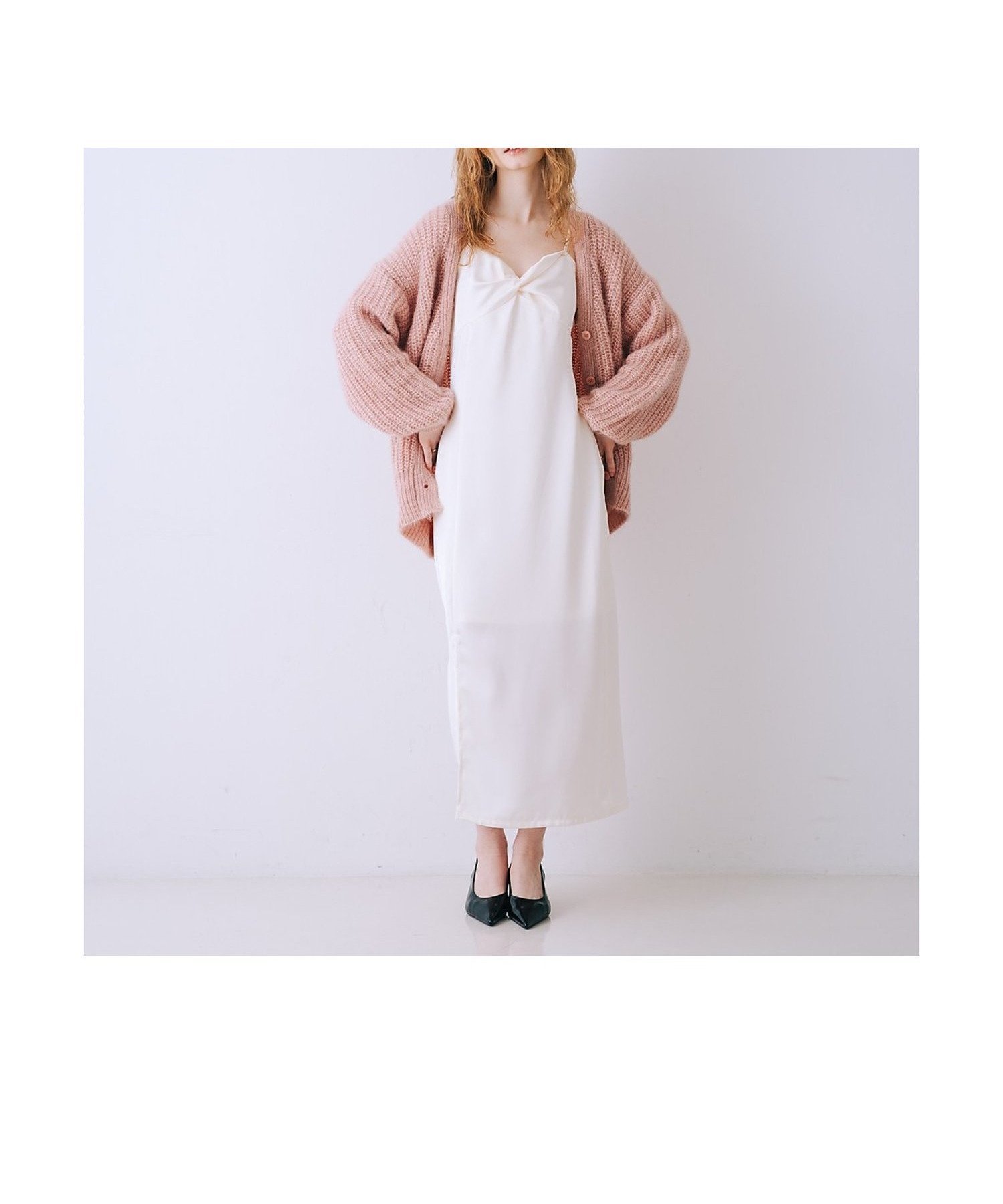 【セルフィスト/SELFIST】の【一花さんコラボ】ニットカーデ サテンワンピースSET 人気、トレンドファッション・服の通販 founy(ファニー) 　ファッション　Fashion　レディースファッション　Fashion for Women　ワンピース　Dresses　カーディガン　Cardigan, Knitwear　コラボ　Collaboration, Collab　サテン　Satin, Glossy Fabric　ジャケット　Jacket, Outerwear　スラックス　Slacks, Dress Pants　スリット　Slit, Slit Detail　デニム　Denim, Jeans Material　トレンド　Trend, Trending Now　フェミニン　Feminine, Girly　フロント　Front, Front Design　おすすめ　Recommended / Our Picks　エレガント 上品　Elegant　 other-1|ID: prp329100004836009 ipo3291000000035225788