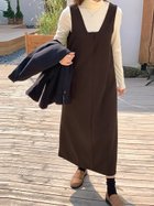 【ドゥーベル/Doux Belle】のVネックボタン付きジャンパースカート レディース ワンピース 人気、トレンドファッション・服の通販 founy(ファニー) ファッション Fashion レディースファッション Fashion for Women スカート Skirts インナー Innerwear カットソー Cut and Sewn Top ロング Long, Long-Length 春 Spring 秋 Autumn A/W・秋冬 Autumn/Winter thumbnail ダークブラウン|ID: prp329100004836010 ipo3291000000035225802