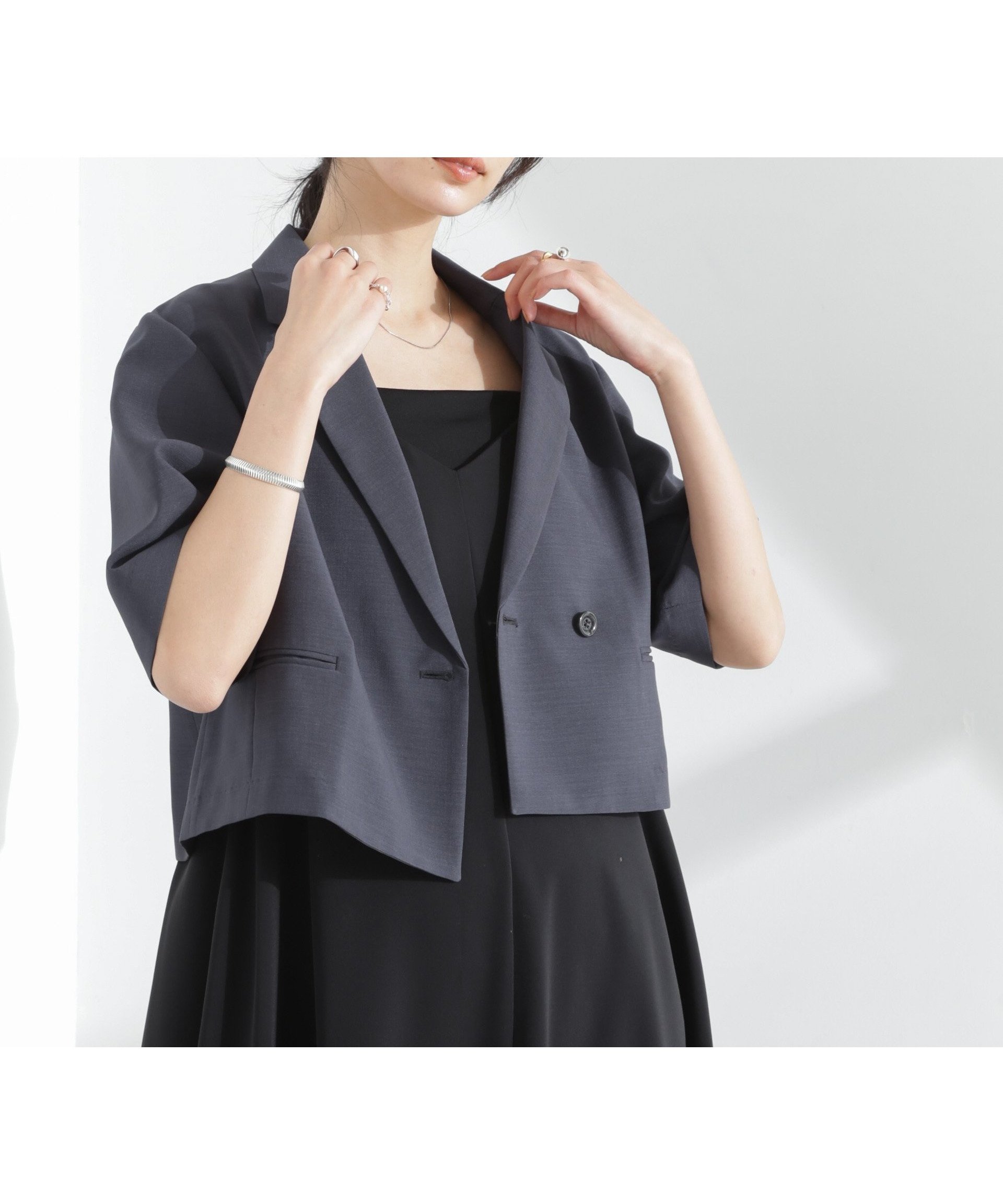 【ナノ ユニバース/nano universe】のメランジドライ 半袖ショートダブルジャケット(セットアップ可) インテリア・キッズ・メンズ・レディースファッション・服の通販 founy(ファニー) 　ファッション　Fashion　レディースファッション　Fashion for Women　アウター　Coat / Outerwear Collection　レディースジャケット・軽アウター　Jackets　ショート　Short, Short Length　ジャケット　Jacket, Outerwear　セットアップ　Set-Up, Coordinated Outfit　ダウン　Down, Puffer　バランス　Balance, Style Balance　半袖　Short Sleeve, Half Sleeve　メランジ　Melange, Mixed Yarn　リラックス　Relax, Relaxed Fit　ワイド　Wide, Wide Fit　夏　Summer　2025年　2025　2025-2026秋冬・A/W　Autumn/Winter 2025–26 AW25–26　チャコール3|ID: prp329100004836015 ipo3291000000035225833