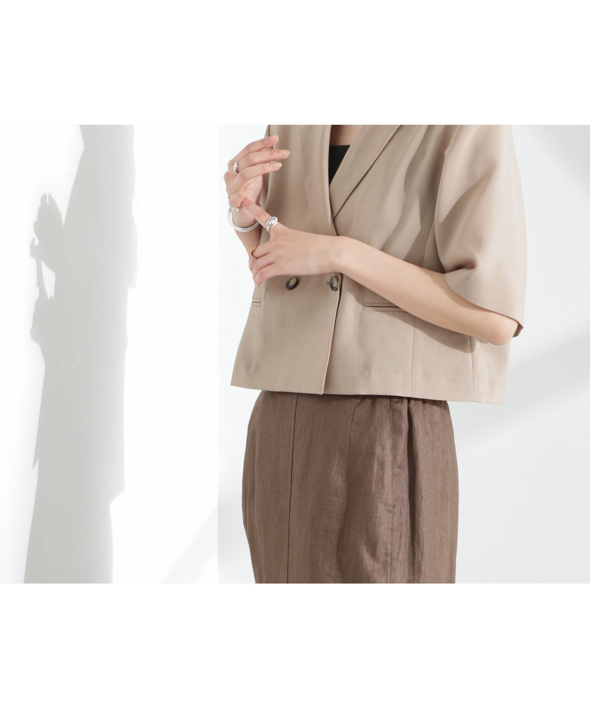 【ナノ ユニバース/nano universe】のメランジドライ 半袖ショートダブルジャケット(セットアップ可) インテリア・キッズ・メンズ・レディースファッション・服の通販 founy(ファニー) 　ファッション　Fashion　レディースファッション　Fashion for Women　アウター　Coat / Outerwear Collection　レディースジャケット・軽アウター　Jackets　ショート　Short, Short Length　ジャケット　Jacket, Outerwear　セットアップ　Set-Up, Coordinated Outfit　ダウン　Down, Puffer　バランス　Balance, Style Balance　半袖　Short Sleeve, Half Sleeve　メランジ　Melange, Mixed Yarn　リラックス　Relax, Relaxed Fit　ワイド　Wide, Wide Fit　夏　Summer　2025年　2025　2025-2026秋冬・A/W　Autumn/Winter 2025–26 AW25–26　ベージュ|ID: prp329100004836015 ipo3291000000035225834