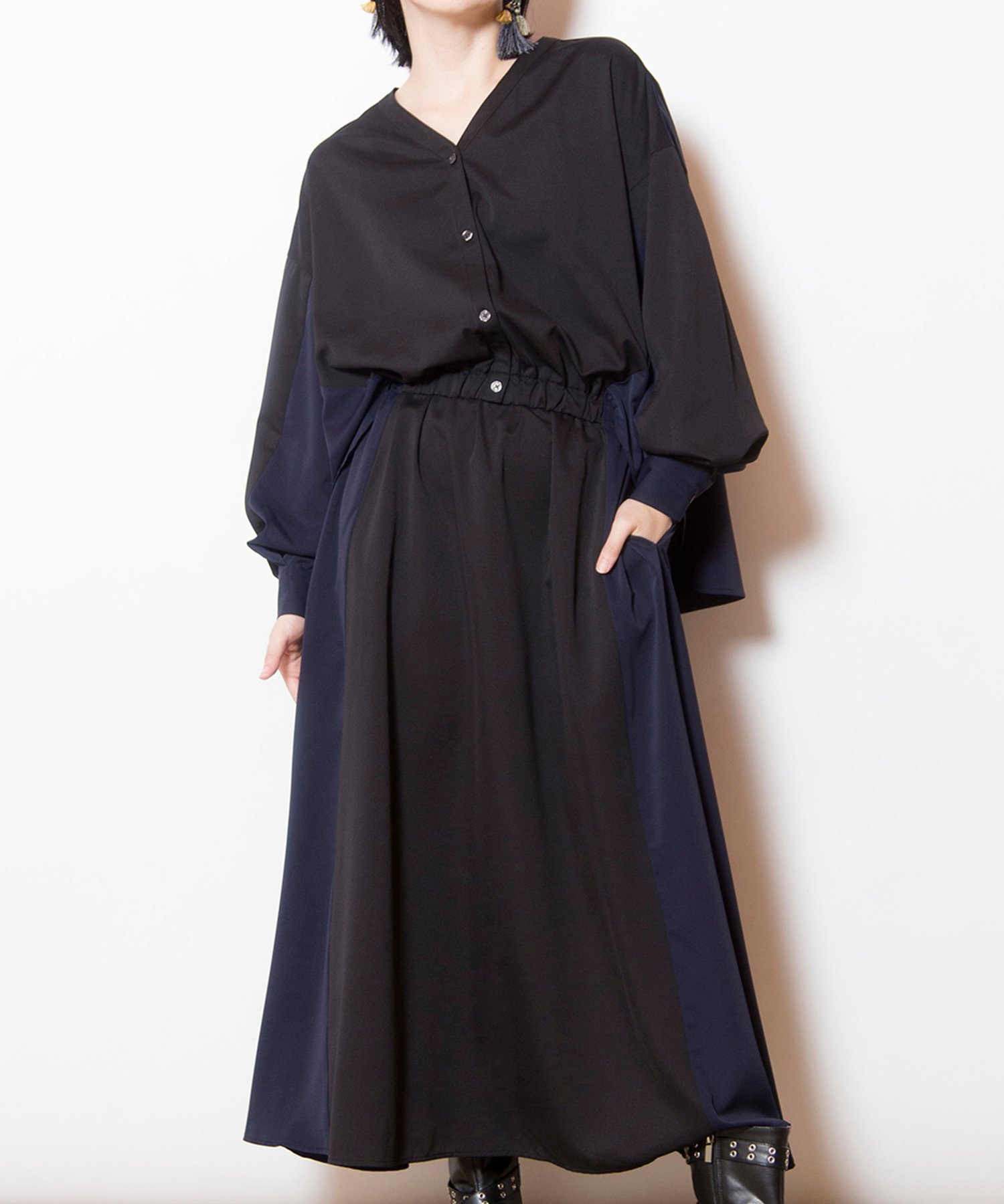 【オズモーシス/OSMOSIS】のバイカラーワンピース インテリア・キッズ・メンズ・レディースファッション・服の通販 founy(ファニー) 　ファッション　Fashion　レディースファッション　Fashion for Women　ワンピース　Dresses　インナー　Innerwear　セットアップ　Set-Up, Coordinated Outfit　ポケット　Pocket, Pocket Detail　再入荷　Restock / Back in Stock　A/W・秋冬　Autumn/Winter　BLACK|ID: prp329100004836035 ipo3291000000035225968