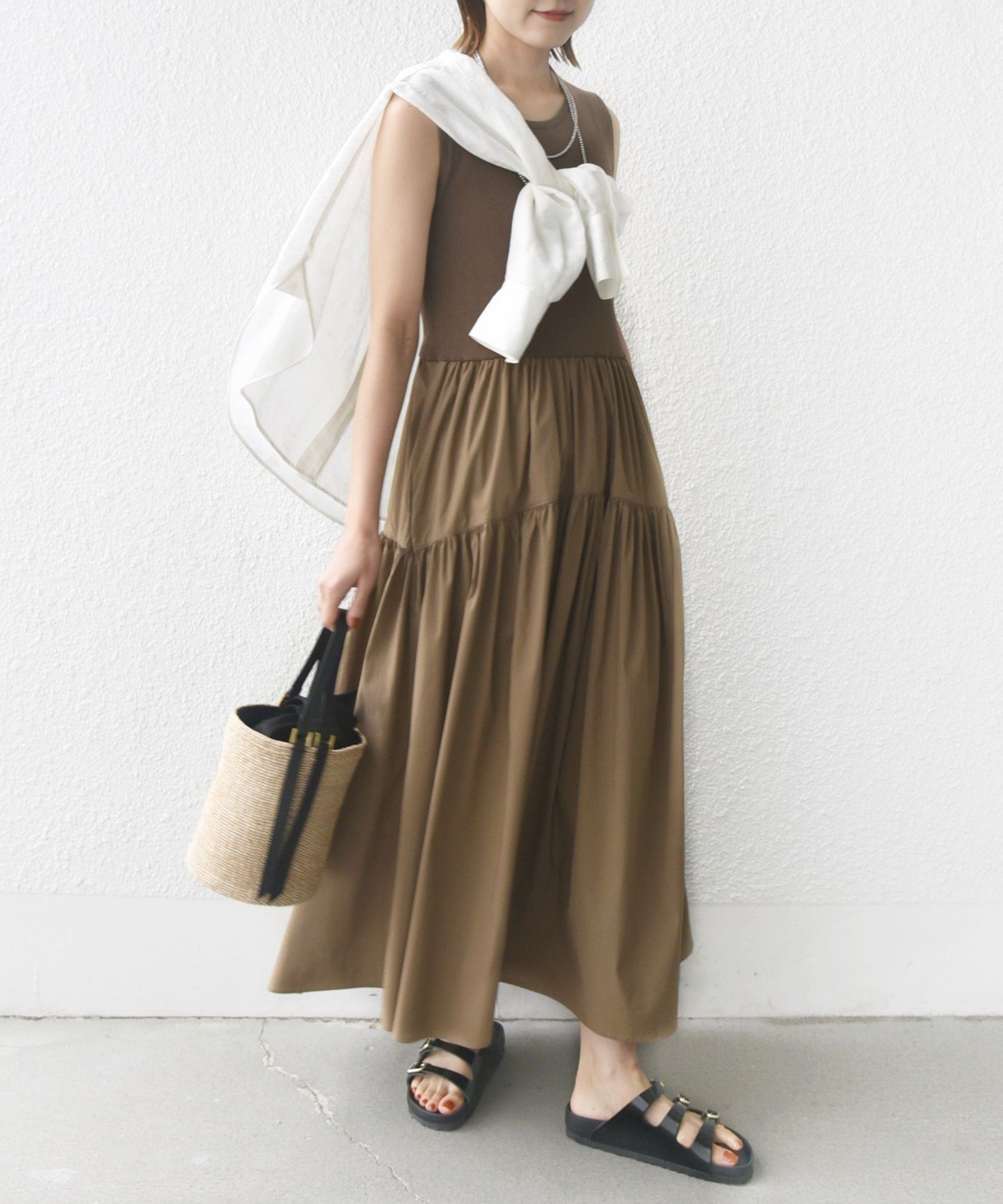 【シップス フォー ウィメン/SHIPS】の手洗い可能 コットン リブ ノースリーブ * 布帛 スカート ワンピース インテリア・キッズ・メンズ・レディースファッション・服の通販 founy(ファニー) 　ファッション　Fashion　レディースファッション　Fashion for Women　スカート　Skirts　サンダル　Sandals, Summer Shoes　ジャケット　Jacket, Outerwear　スニーカー　Sneakers, Trainers　タイプライター　Typewriter Fabric, Crisp Cotton　ドッキング　Docking, Mixed Material　ノースリーブ　Sleeveless, No-Sleeve　ポケット　Pocket, Pocket Detail　羽織　Haori, Light Jacket　ロング　Long, Long-Length　おすすめ　Recommended / Our Picks　夏　Summer　2025年　2025　2025春夏・S/S　Spring/Summer 2025 SS25　ブラウン|ID: prp329100004836045 ipo3291000000035226064