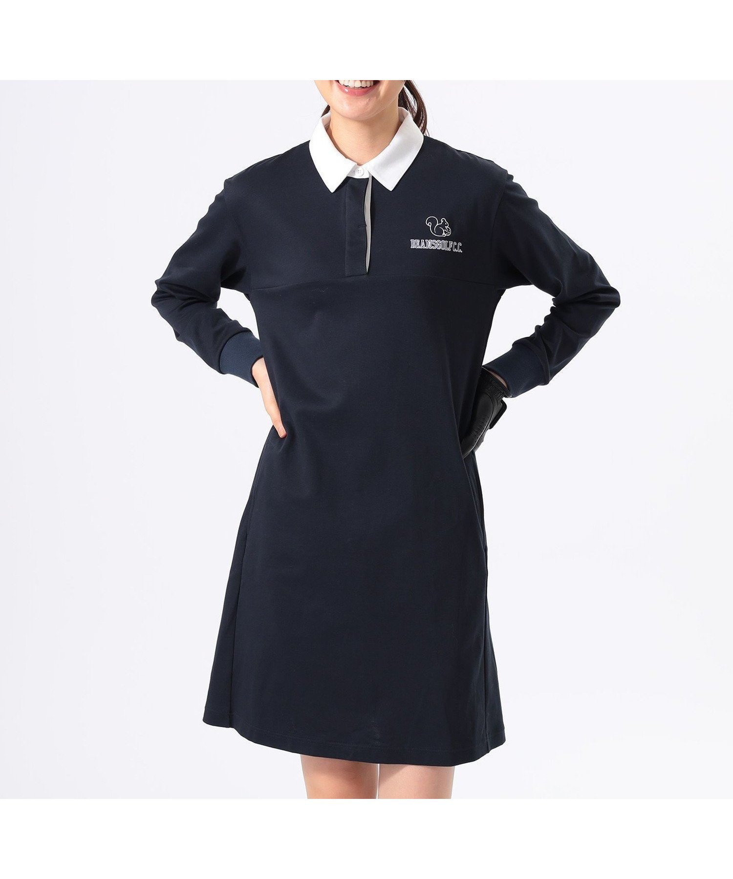 【ビームス ゴルフ/BEAMS GOLF】のORANGE LABEL / リスロゴ ストレッチ クレリック 切替 ワンピース インテリア・キッズ・メンズ・レディースファッション・服の通販 founy(ファニー) 　ファッション　Fashion　レディースファッション　Fashion for Women　ワンピース　Dresses　カッティング　Cutting Detail　切替　Switching, Contrast Panel　ストレッチ　Stretch, Stretchy Fabric　ドローコード　Drawcord, Drawstring Cord　長袖　Long Sleeve, Full Sleeve　モチーフ　Motif, Design Theme　ラウンド　Round, Round Neck　リラックス　Relax, Relaxed Fit　ワンポイント　One Point, Statement Accent　エレガント 上品　Elegant　ゴルフ　Golf　NAVY|ID: prp329100004836050 ipo3291000000035226136