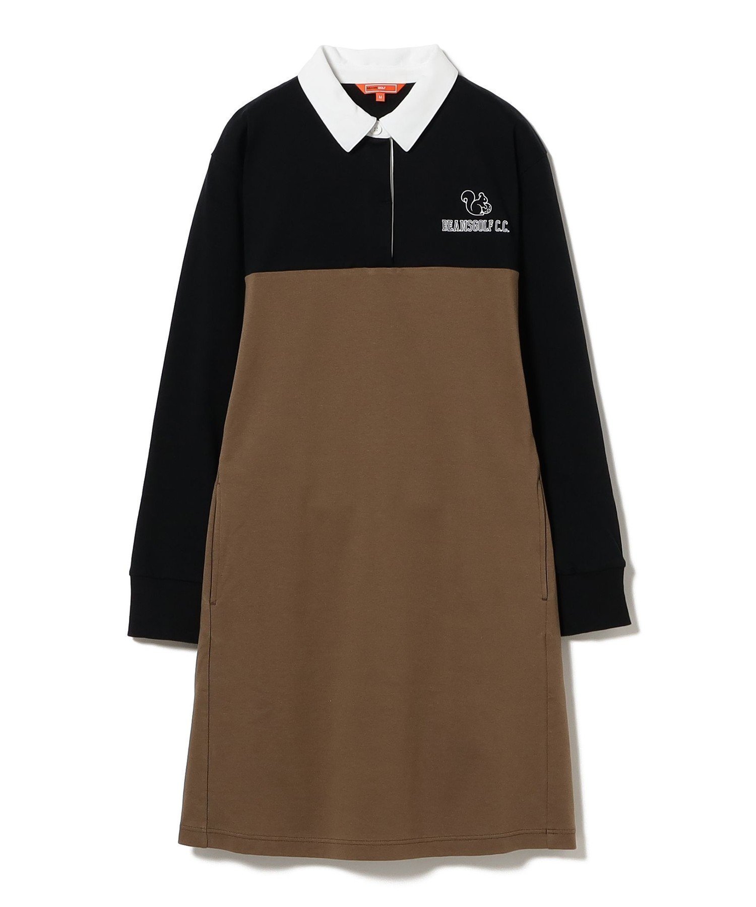 【ビームス ゴルフ/BEAMS GOLF】のORANGE LABEL / リスロゴ ストレッチ クレリック 切替 ワンピース インテリア・キッズ・メンズ・レディースファッション・服の通販 founy(ファニー) 　ファッション　Fashion　レディースファッション　Fashion for Women　ワンピース　Dresses　カッティング　Cutting Detail　切替　Switching, Contrast Panel　ストレッチ　Stretch, Stretchy Fabric　ドローコード　Drawcord, Drawstring Cord　長袖　Long Sleeve, Full Sleeve　モチーフ　Motif, Design Theme　ラウンド　Round, Round Neck　リラックス　Relax, Relaxed Fit　ワンポイント　One Point, Statement Accent　エレガント 上品　Elegant　ゴルフ　Golf　BLK×BEG|ID: prp329100004836050 ipo3291000000035226137