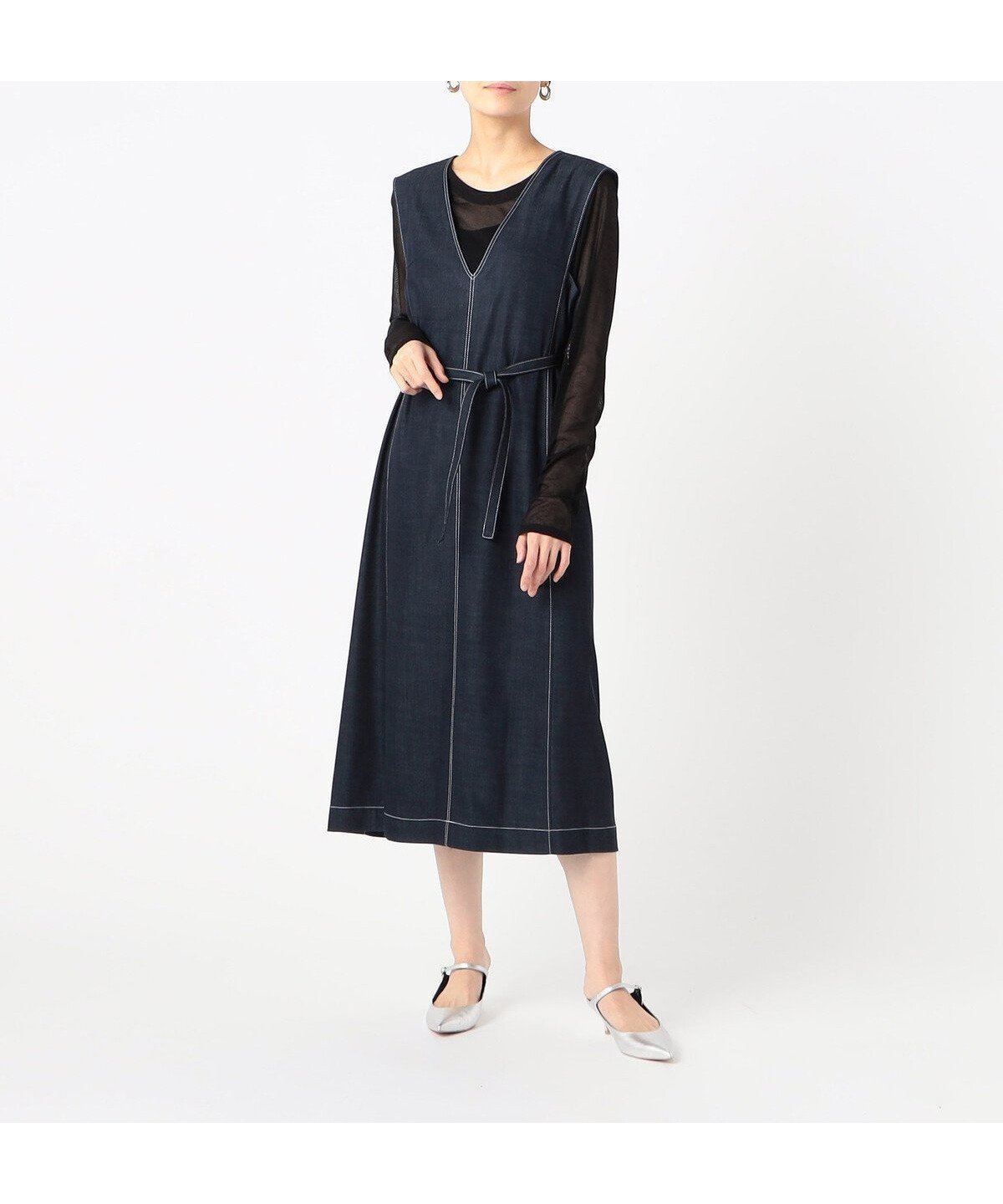 【コムサ/COMME CA】のデニム調スラブストレッチ ジャンパースカート インテリア・キッズ・メンズ・レディースファッション・服の通販 founy(ファニー) 　ファッション　Fashion　レディースファッション　Fashion for Women　スカート　Skirts　インナー　Innerwear　ストレッチ　Stretch, Stretchy Fabric　ストレート　Straight, Straight Cut　ダブル　Double, Double-Breasted　デニム　Denim, Jeans Material　定番　Standard, Basic Item　ファブリック　Fabric, Textile　09:ネイビー|ID: prp329100004836060 ipo3291000000035226207