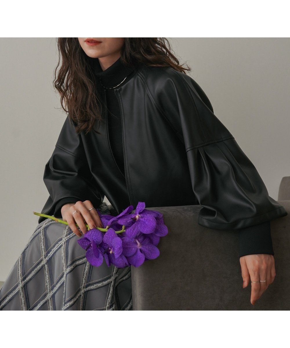 【バブ ブージュルード/Bab Bou Jeloud】のフレアスリーブフェイクレザージャケット インテリア・キッズ・メンズ・レディースファッション・服の通販 founy(ファニー) 　ファッション　Fashion　レディースファッション　Fashion for Women　アウター　Coat / Outerwear Collection　レディースジャケット・軽アウター　Jackets　コンパクト　Compact, Small Size　軽量　Lightweight, Ultra Light　ストレッチ　Stretch, Stretchy Fabric　スリーブ　Sleeve, Long Sleeve / Short Sleeve　バルーン　Balloon, Balloon Silhouette　フェイクレザー　Faux Leather, PU Leather　フェミニン　Feminine, Girly　フレア　Flare, Flared　フロント　Front, Front Design　ボトム　Bottoms, Lower Wear　再入荷　Restock / Back in Stock　BLACK|ID: prp329100004836066 ipo3291000000035226249