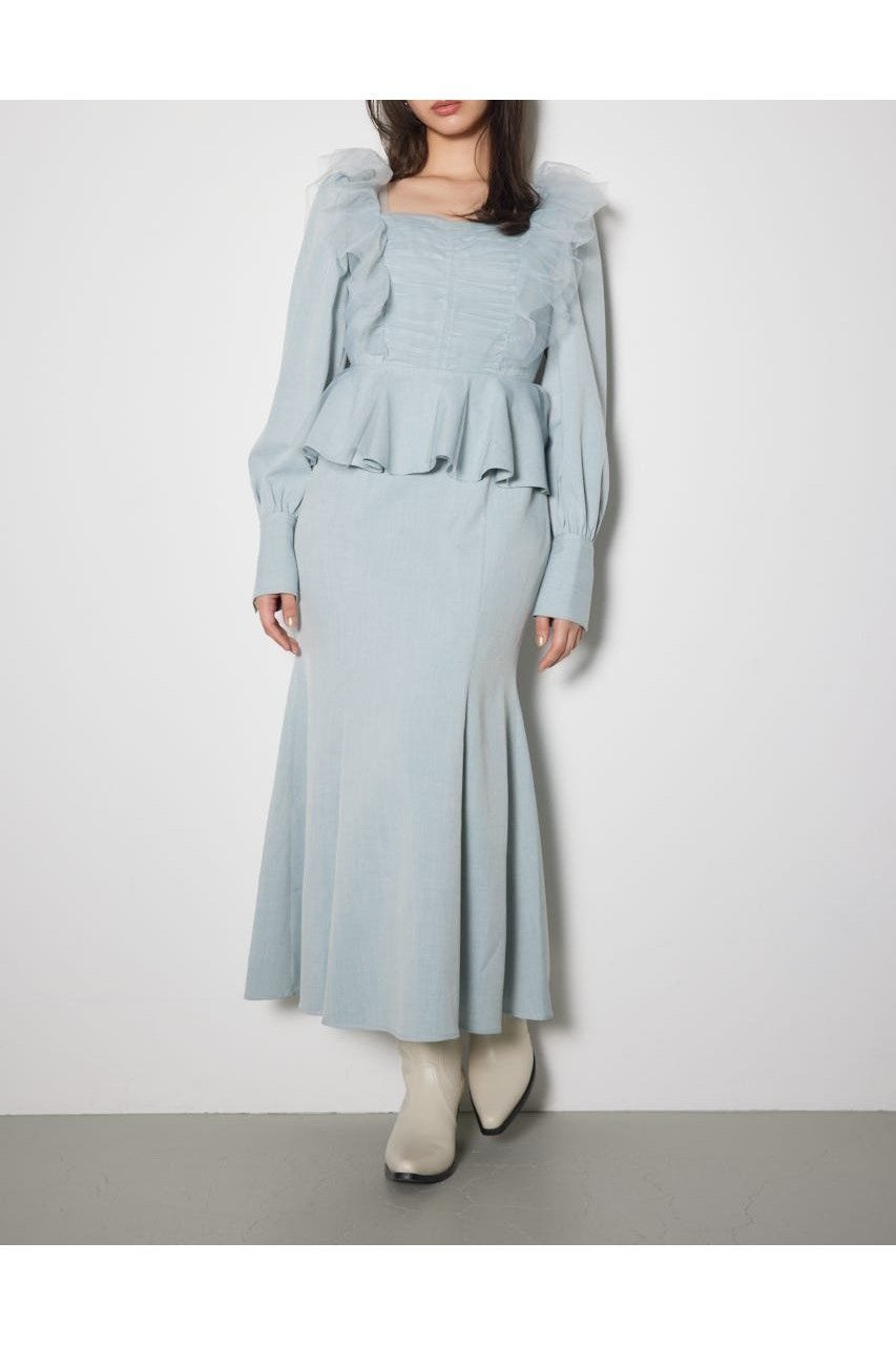 【リエンダ/rienda】のチュールドッキングマーメイドワンピース インテリア・キッズ・メンズ・レディースファッション・服の通販 founy(ファニー) 　ファッション　Fashion　レディースファッション　Fashion for Women　ワンピース　Dresses　エレガント 上品　Elegant　ギャザー　Gathered, Ruffled　スクエア　Square, Square Shape　スペシャル　Special, Limited Edition　スリーブ　Sleeve, Long Sleeve / Short Sleeve　チェーン　Chain, Chain Strap　チュール　Tulip, Tulip Motif　ブレスレット　Bracelet, Wristband　ペプラム　Peplum, Flared Hem　リュクス　Luxury, Elegant, High-End, Chic　再入荷　Restock / Back in Stock　BLU|ID: prp329100004836072 ipo3291000000035226289