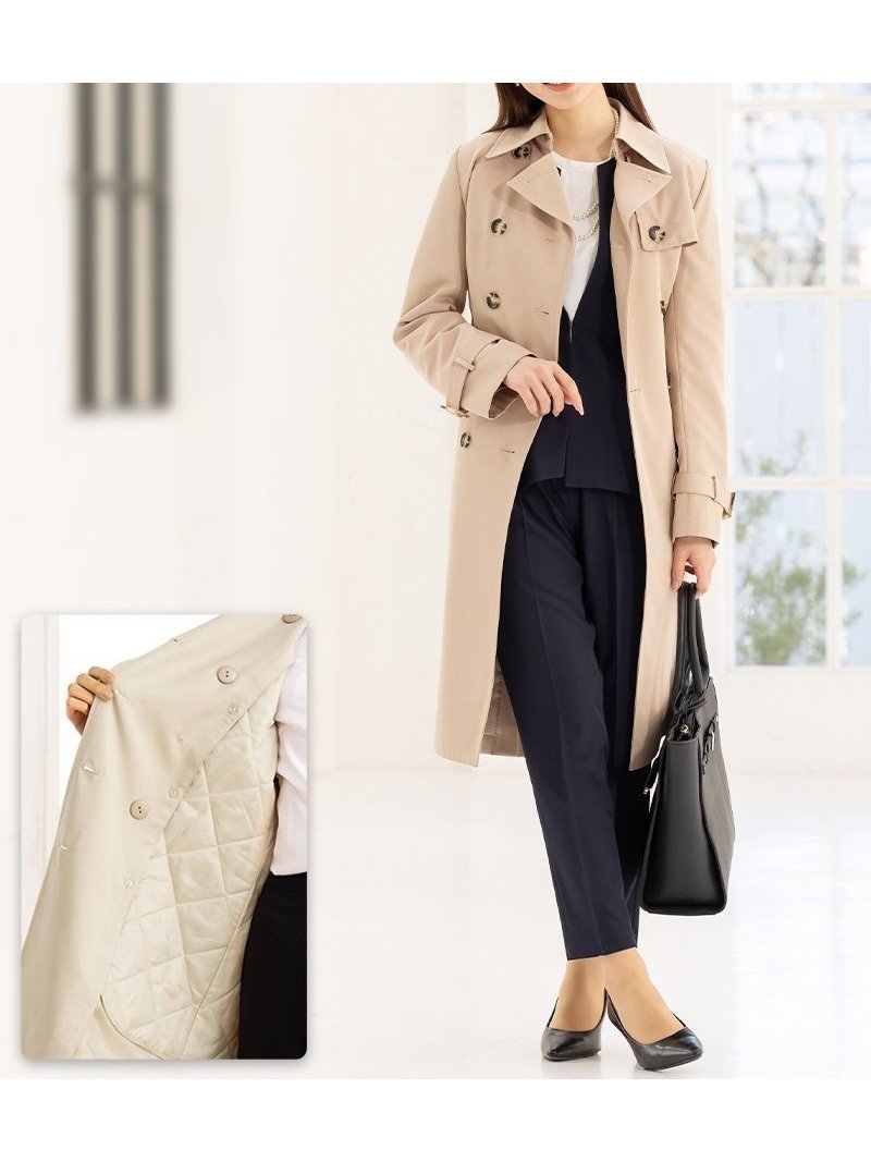 【アッドルージュ/AddRouge】の【取り外しライナー付】トレンチコート レディース スプリングコート ロング丈 インテリア・キッズ・メンズ・レディースファッション・服の通販 founy(ファニー) 　ファッション　Fashion　レディースファッション　Fashion for Women　アウター　Coat / Outerwear Collection　コート・ロングコート・ピーコート　Long Coats, Peacoats & More　トレンチコート / 春秋の定番アウター　Trench Coats　ウォッシャブル　Machine Washable　洗える　Machine Washable　キルティング　Quilted, Quilting　抗菌　Antibacterial, Bacteria-Resistant　軽量　Lightweight, Ultra Light　シンプル　Simple, Minimal　スマート　Smart, Elegant　スーツ　Suit, Formalwear　ダブル　Double, Double-Breasted　トレンチ　Trench, Trench Coat　定番　Standard, Basic Item　フォーマル　Formal, Dressy　ベーシック　Basic, Essential　ポケット　Pocket, Pocket Detail　ライナー　Liner, Inner Layer　ロング　Long, Long-Length　冬　Winter / This Winter　A/W・秋冬　Autumn/Winter　再入荷　Restock / Back in Stock　おすすめ　Recommended / Our Picks　セレモニー　Ceremony　卒業式　Graduation Ceremony　ビジネス 仕事 通勤　Business / Work / Commuting　be( ベージュ)/|ID: prp329100004836074 ipo3291000000035226295