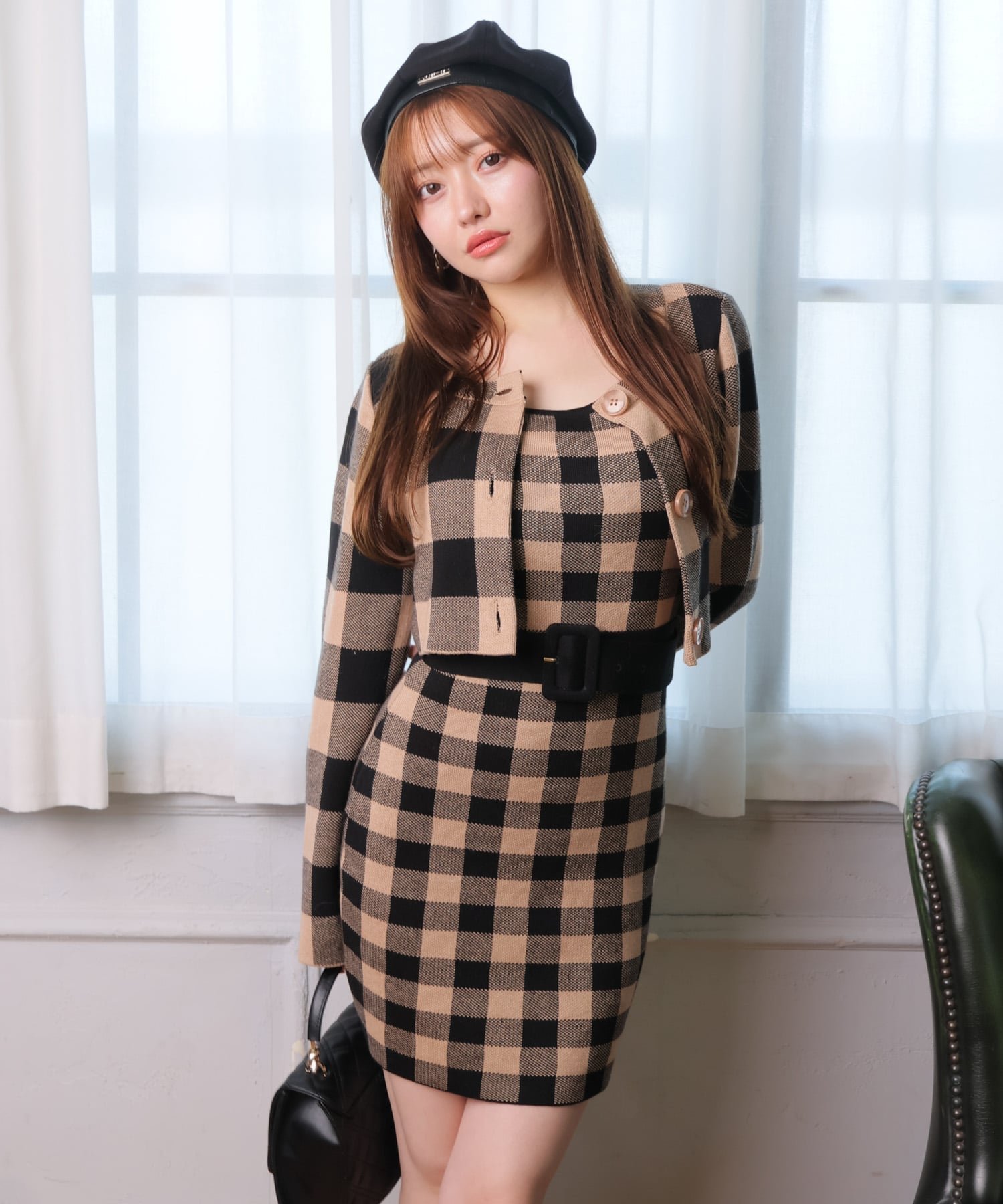 【リップサービス/LIP SERVICE】のLIP SERVICE/レトロチェックアンサンブルニットワンピース インテリア・キッズ・メンズ・レディースファッション・服の通販 founy(ファニー) 　ファッション　Fashion　レディースファッション　Fashion for Women　ワンピース　Dresses　ニットワンピース　Knit Dresses　アクリル　Acrylic Material　アンサンブル　Ensemble Set　カーディガン　Cardigan, Knitwear　クラシカル　Classical, Vintage-Inspired　クロップド　Cropped, Short Length　シューズ　Shoes, Footwear　チェック　Check, Plaid, Tartan　トレンド　Trend, Trending Now　フィット　Fit, Slim Fit　ブロック　Block, Solid Block Pattern　リラックス　Relax, Relaxed Fit　A/W・秋冬　Autumn/Winter　ブラウン|ID: prp329100004836077 ipo3291000000035226331