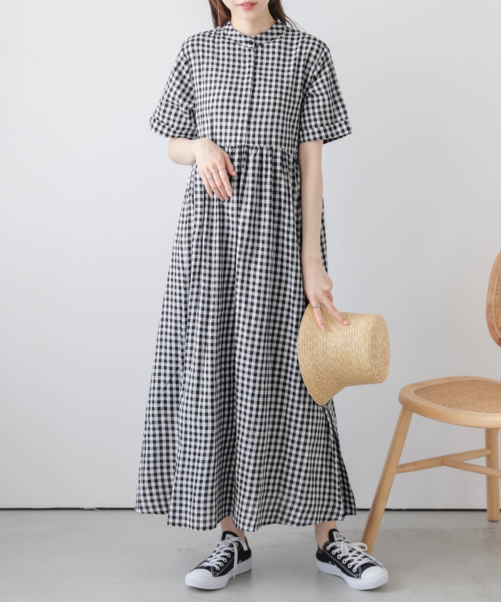 【ラジュール/Lajour】のギャザーシャツワンピース インテリア・キッズ・メンズ・レディースファッション・服の通販 founy(ファニー) 　ファッション　Fashion　レディースファッション　Fashion for Women　ワンピース　Dresses　シャツワンピース / 1枚で着映えコーデ　Shirt Dresses　ギャザー　Gathered, Ruffled　無地　Plain, Solid Color　半袖ブラックチェック|ID: prp329100004836078 ipo3291000000035226348